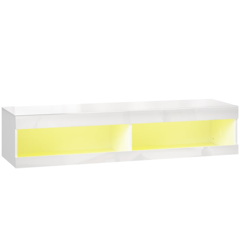 TV Cabinet 140cm Wall-Mounted Lowboard RGB LED Lighting Open Storage High-Gloss White