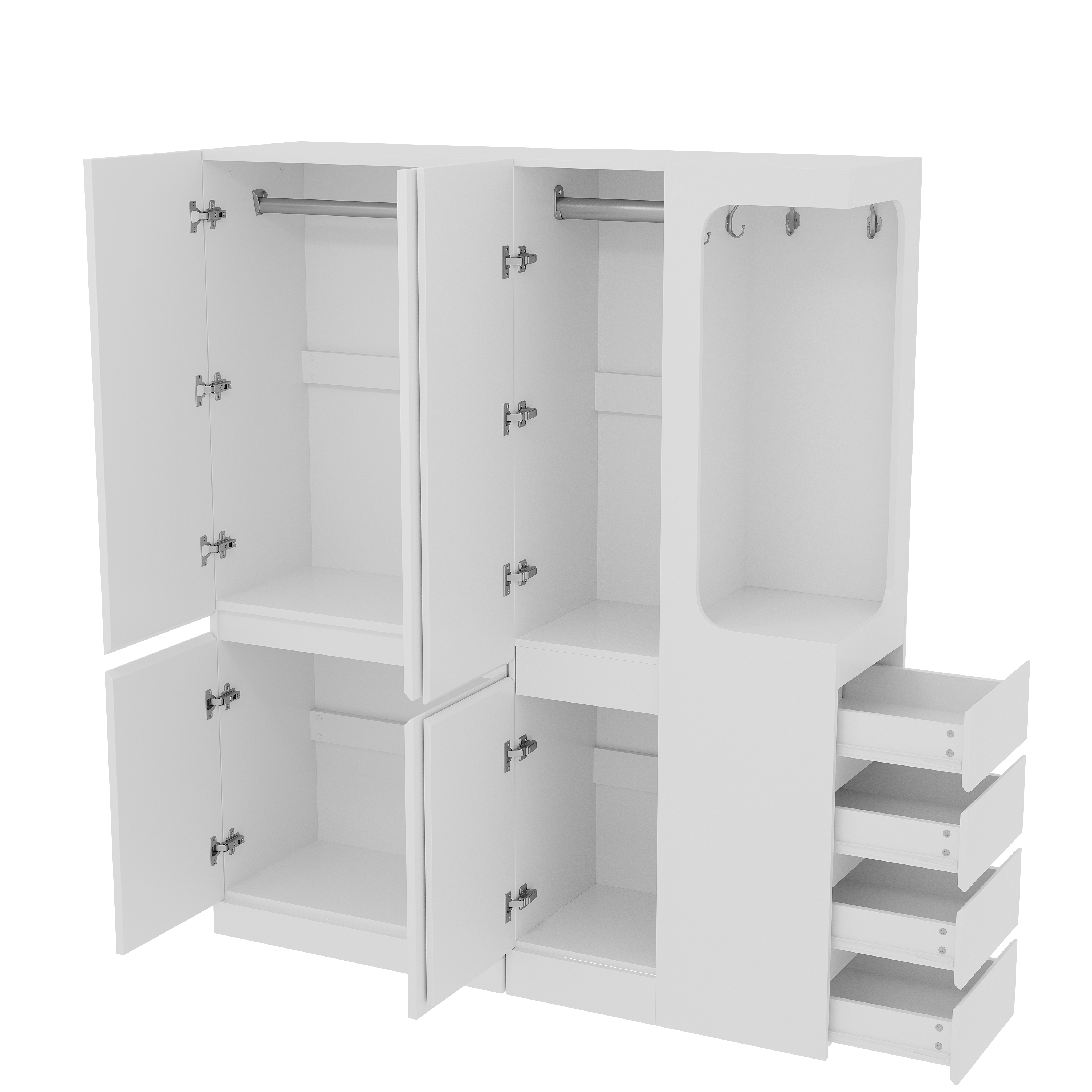 Extra-Large Wardrobe with Drawers and Storage Compartments, 140x40x170cm, White