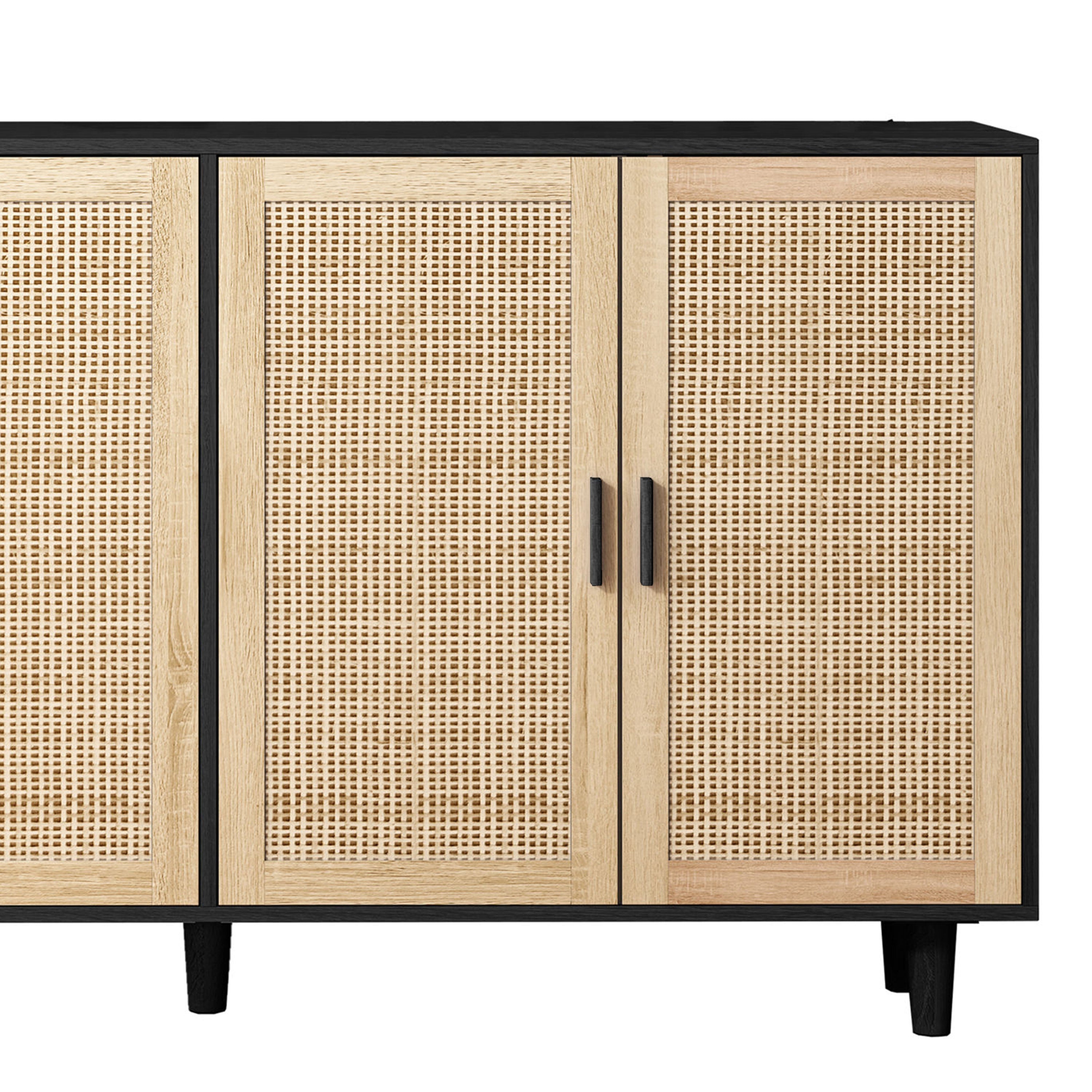 Rattan Storage Cabinet, 158cm 4-Door Decorative, Black