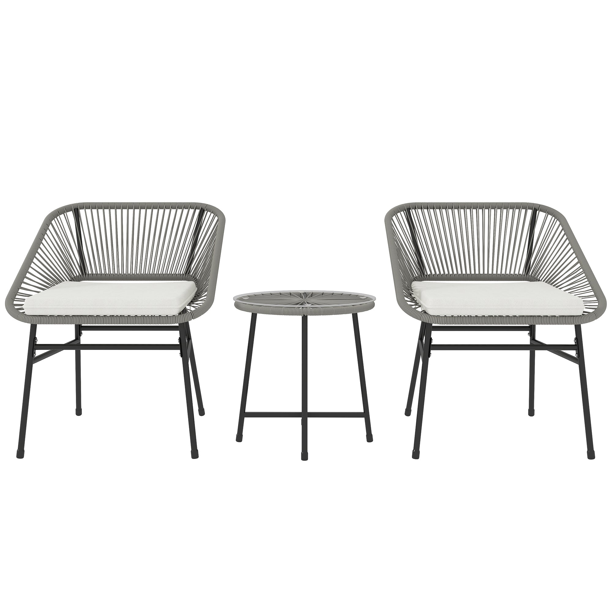 Polyrattan Garden Furniture Set for 2, 3-Piece with Chairs and Side Table, Dark Gray
