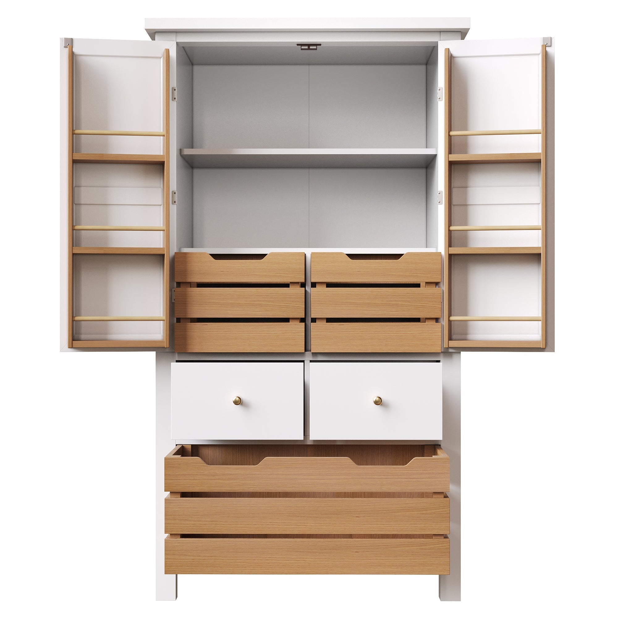 Tall Kitchen Cabinet Buffet 80x140cm Multi-Purpose Storage with 2 Doors & 5 Drawers Black/White