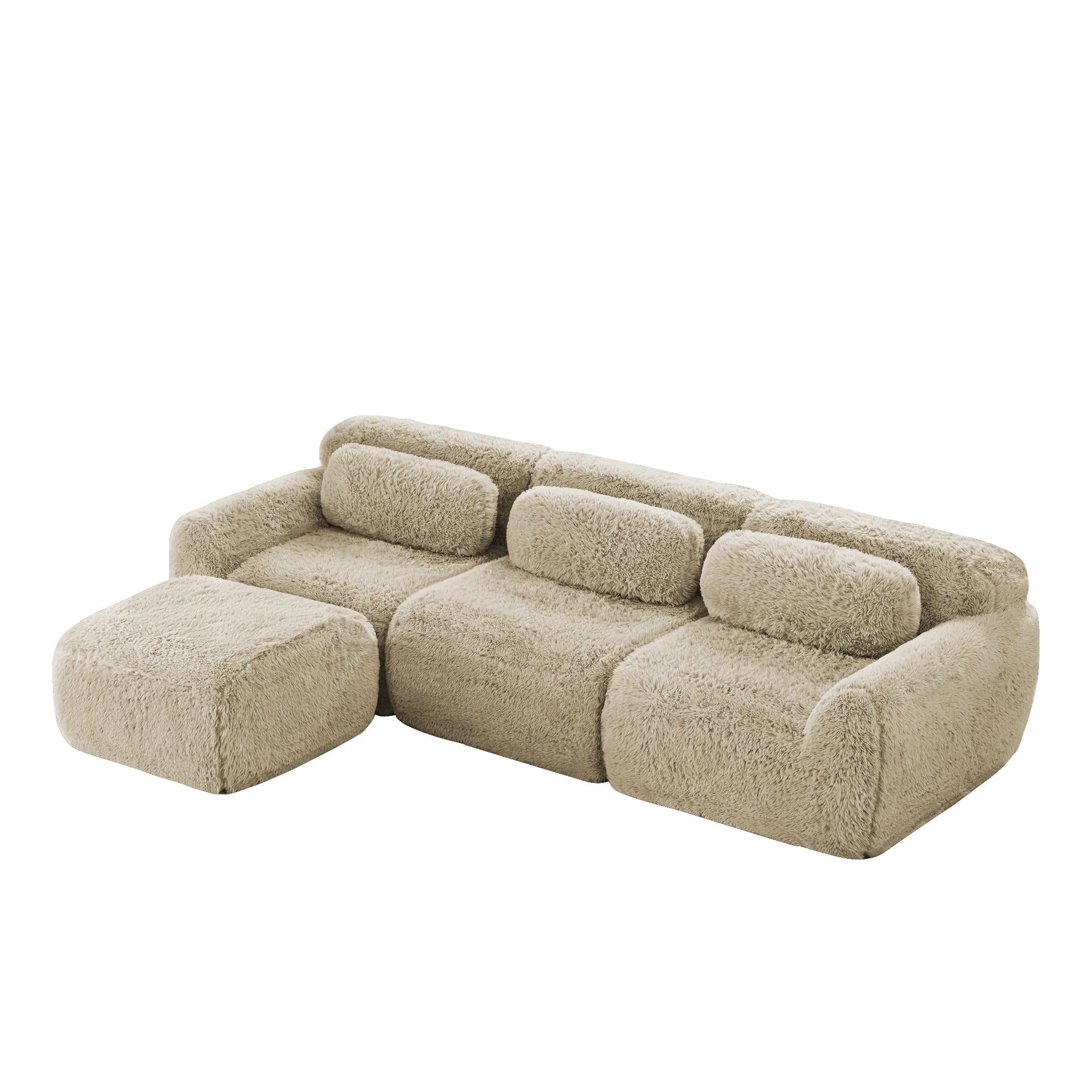 L-shaped Modular Sofa Plush Fabric Deep Frameless - Light Khaki