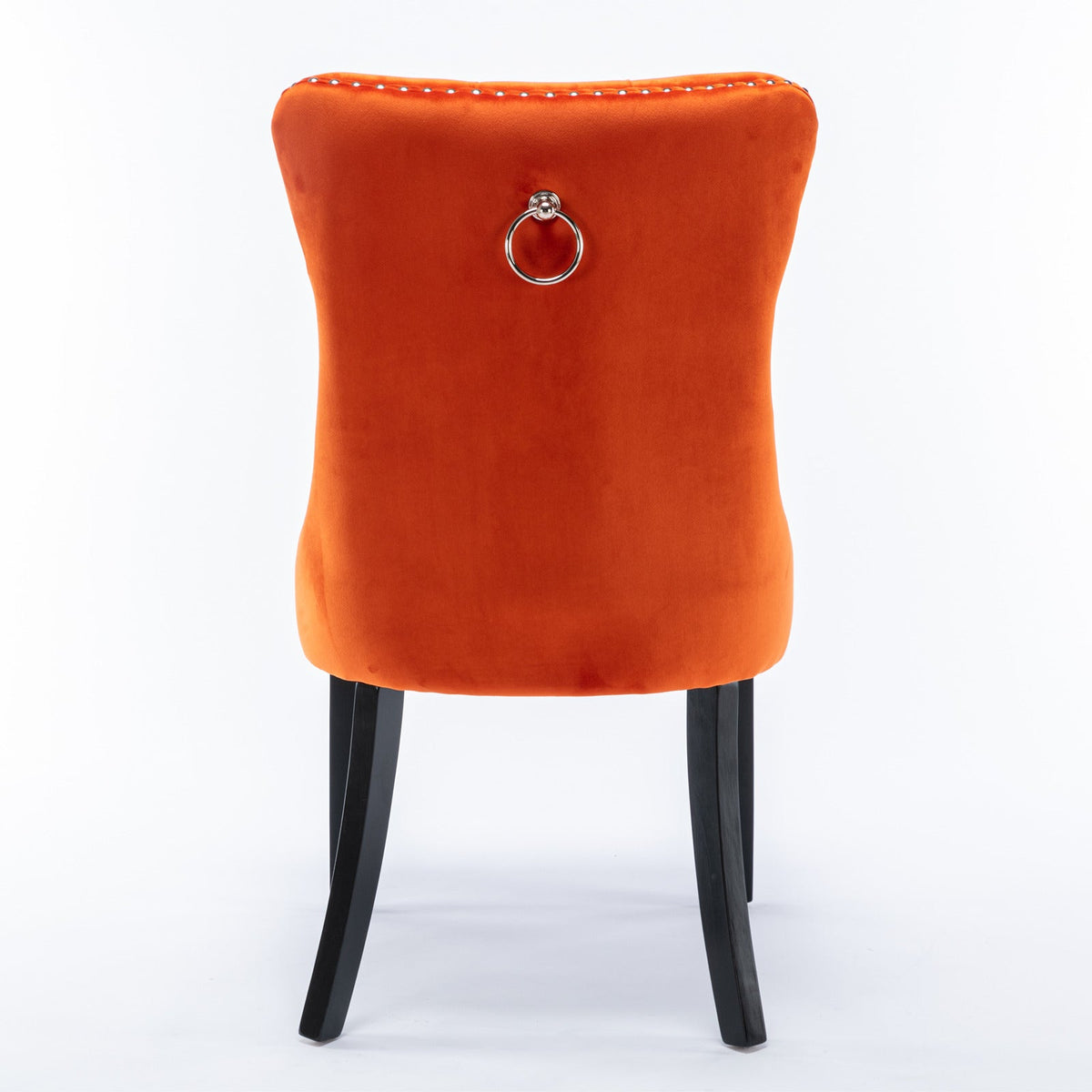 Nikki Collection Dining Chair Tufted Velvet Upholstered Solid Wood Legs 2-Pcs Set Orange