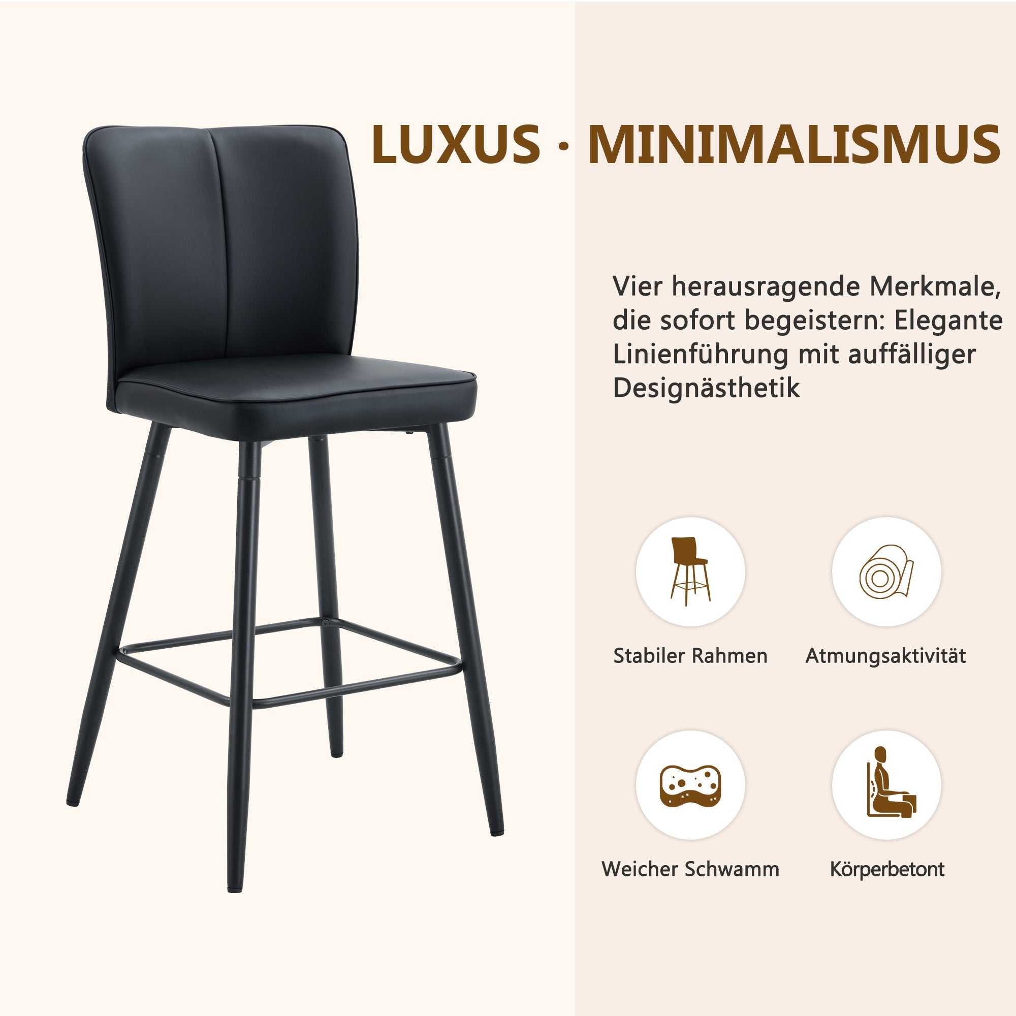 Bar Stools 2-Piece Set 101cm High Ergonomic Backrest Black PU