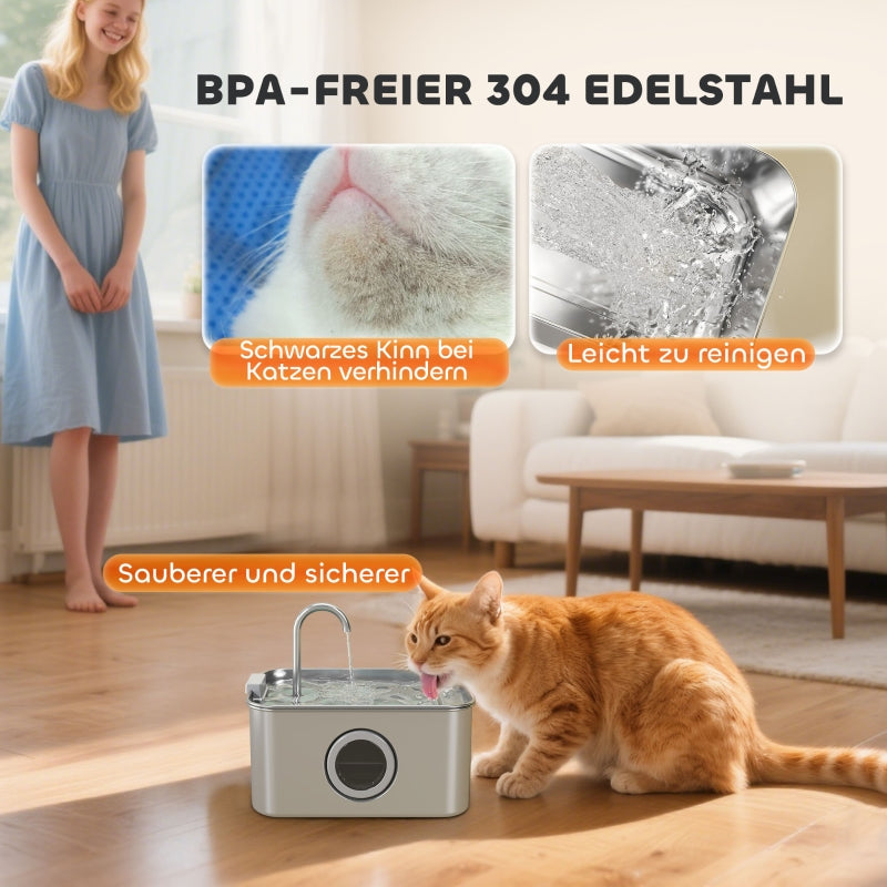 Cat Fountain, 3.2L Quiet Pump Activated Carbon Filter, Stainless Steel