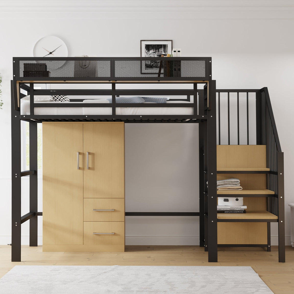 Wardrobe 70x40x135cm Double Door Drawers Storage Wood Color