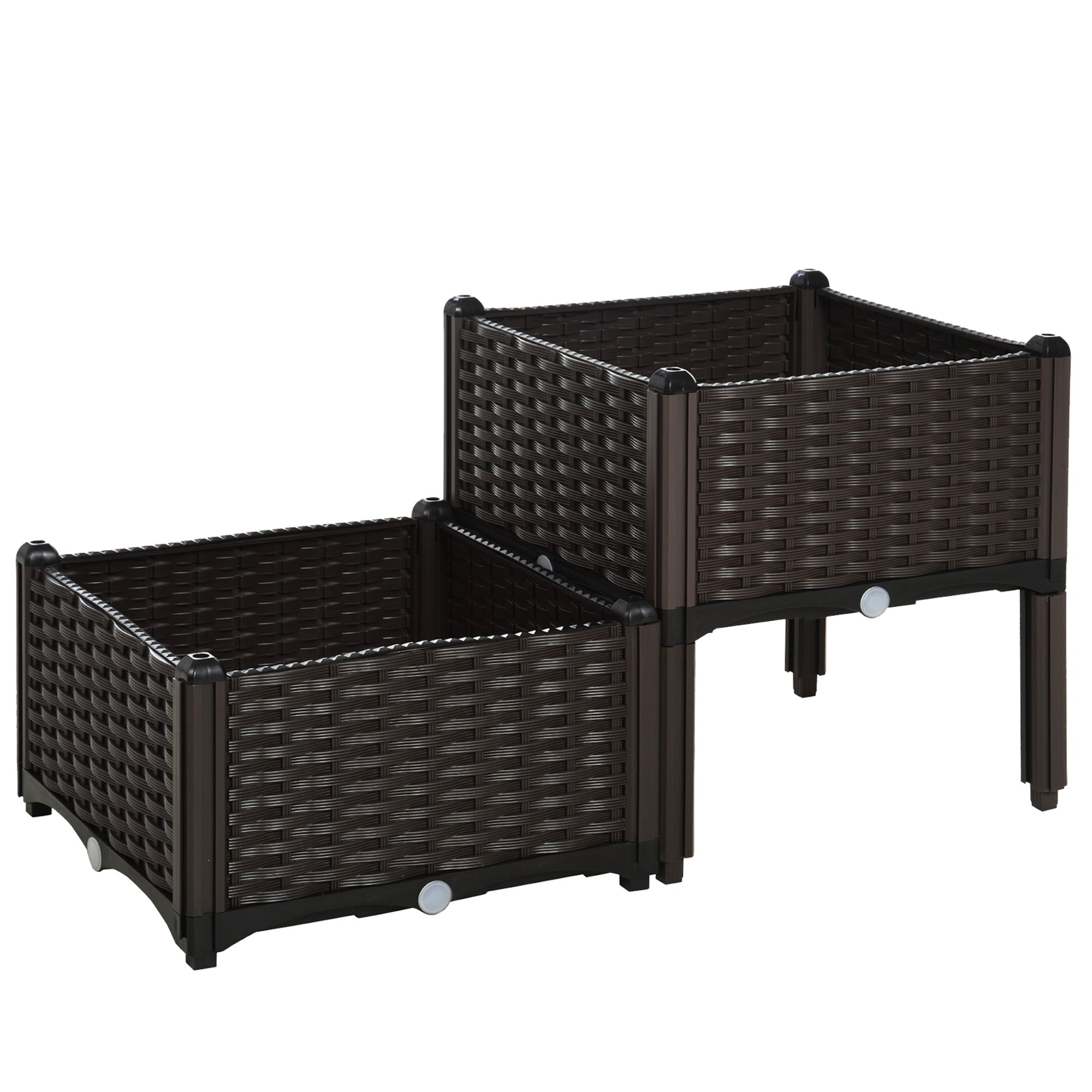 Raised Bed Double Planter, Rattan Look, 80x40x44cm, PP, Brown