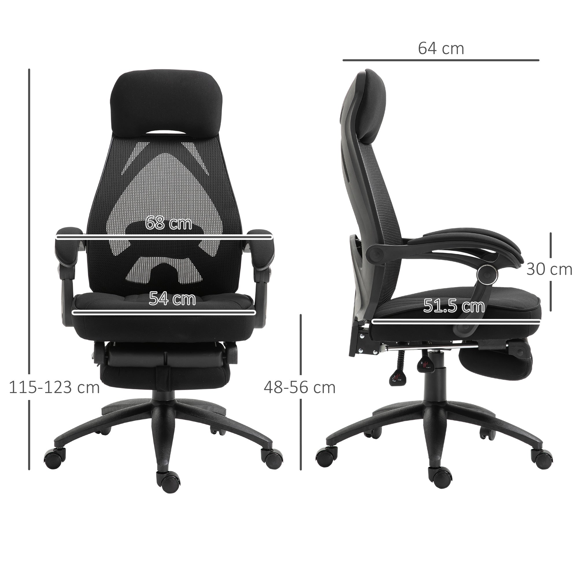 Office Chair, High Back Swivel Adjustable Height with Footrest, Black