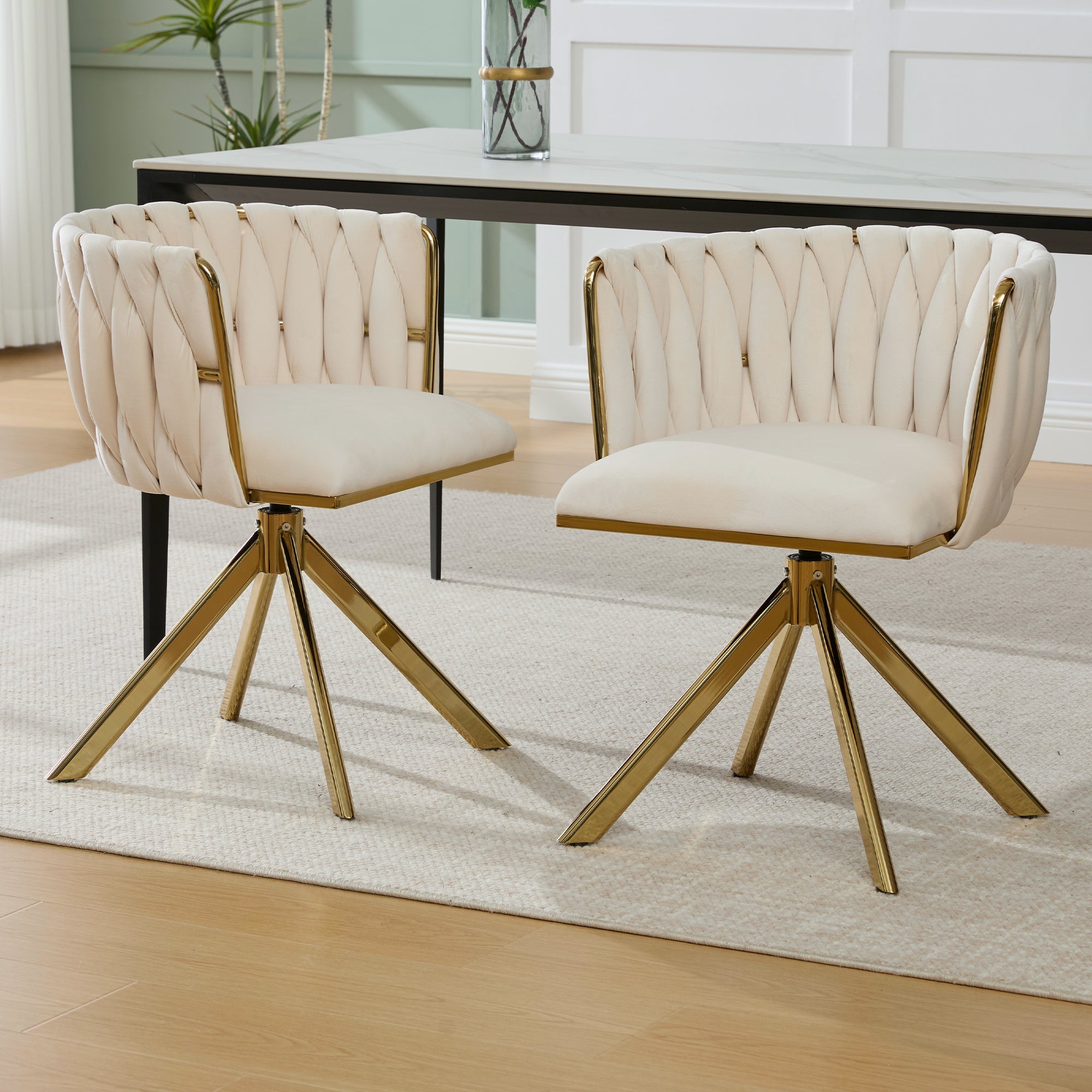 Velour Armchair, Heavy-Duty, 180° Swivel, Ergonomic, Metal Frame