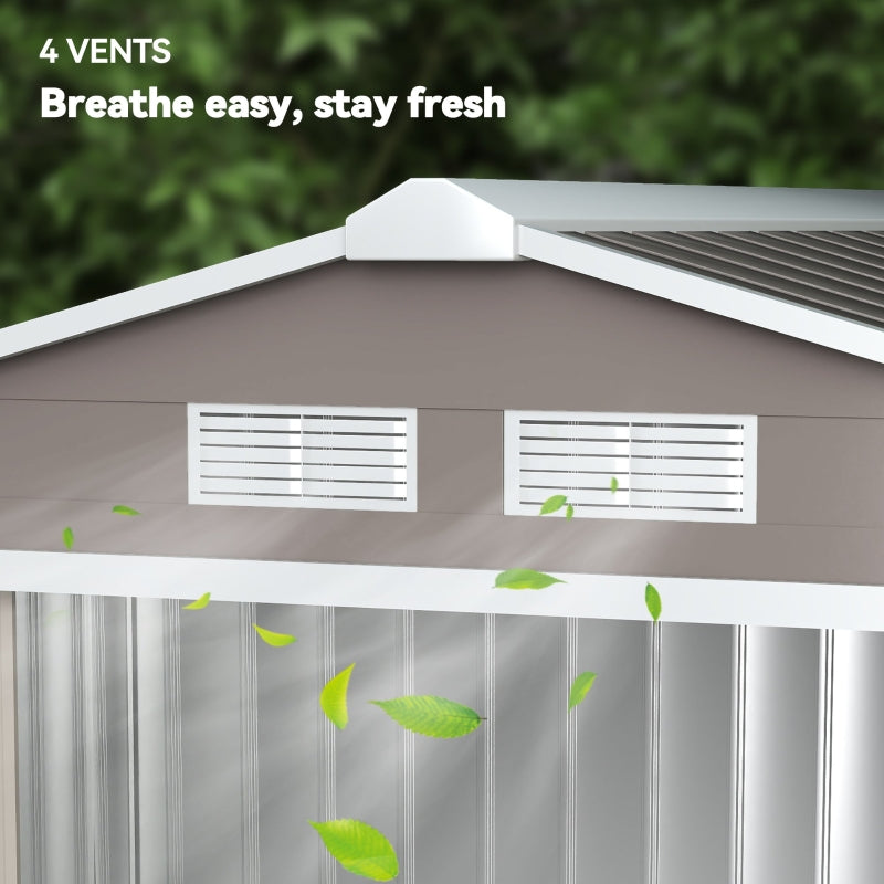 7ft x 4ft Lockable Garden Storage Shed w/ Air Vents, Steel Grey
