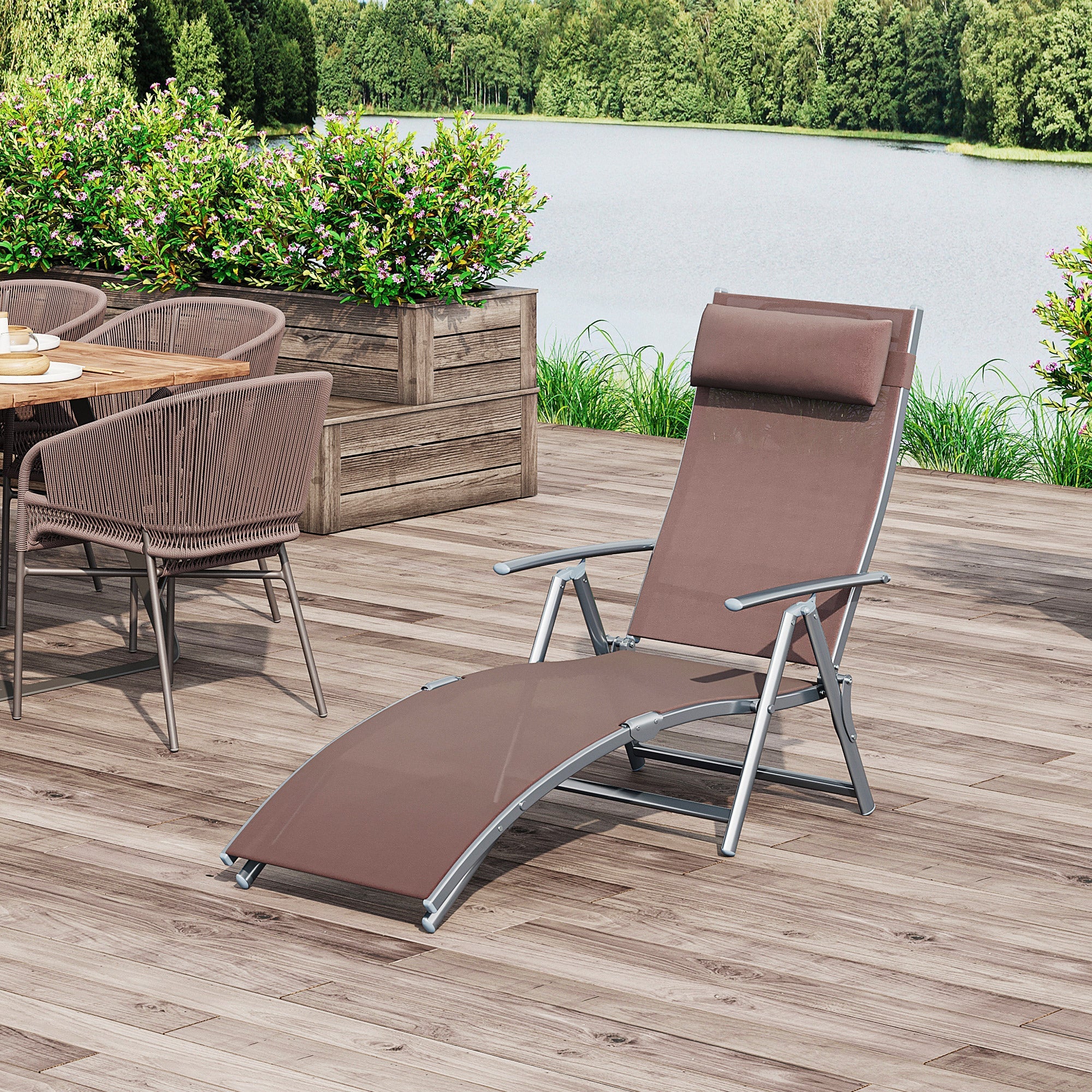 Sun Lounger Folding Relaxation Lounger with Cushion, Brown