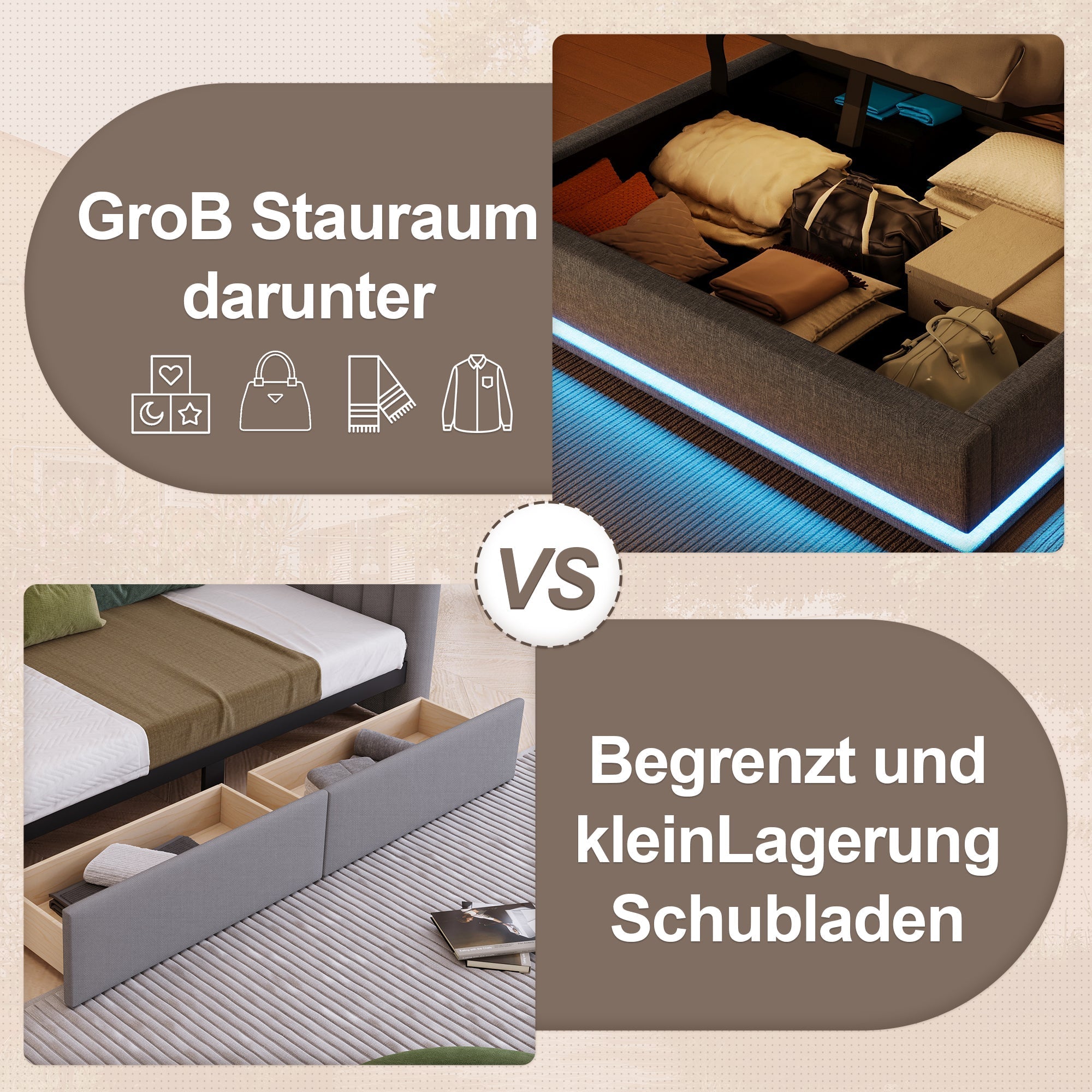 Single pink bed with storage