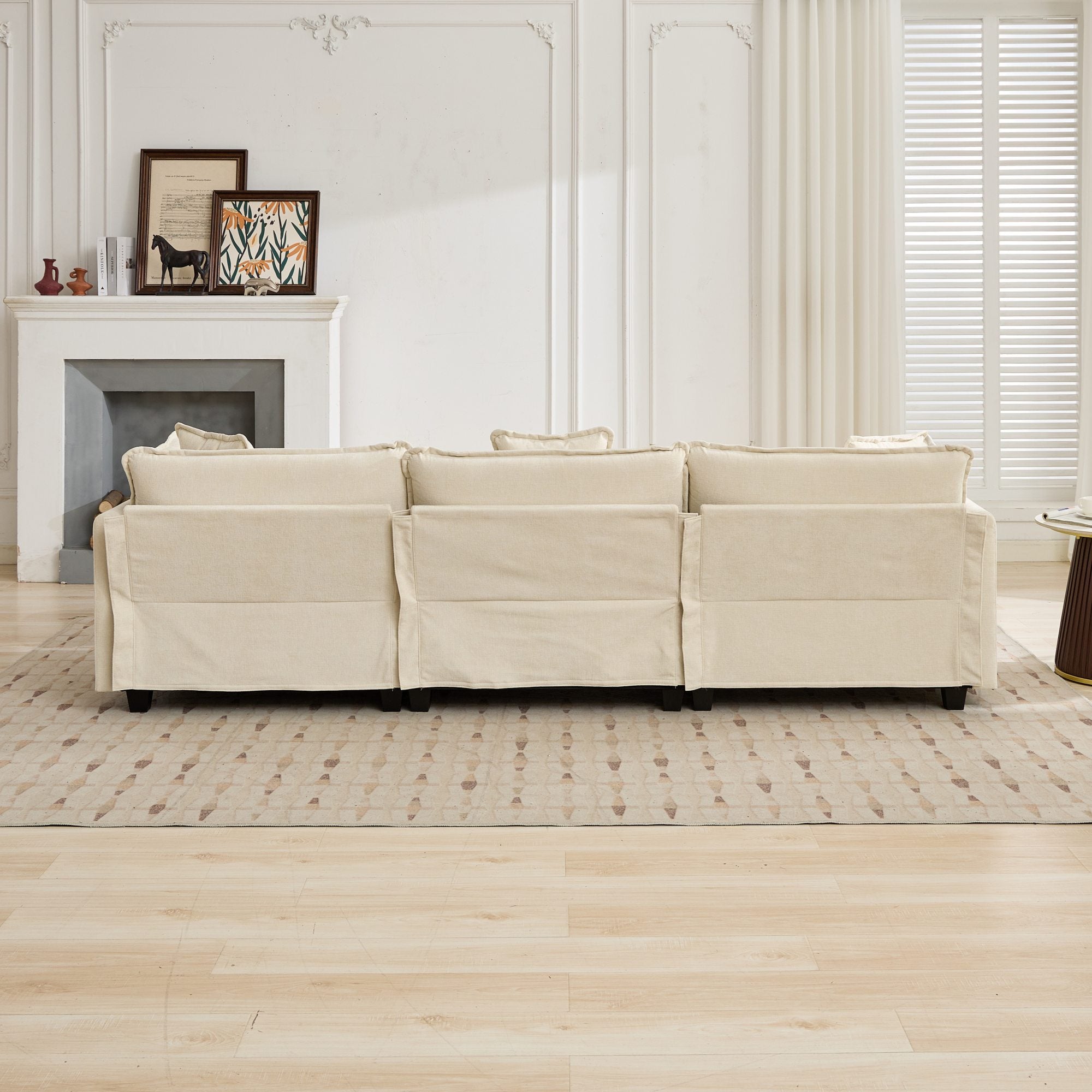 Cloud Sofa, 3 Seater Modern Sectional with Upholstered Seat Cushion, Beige Chenille Fabric