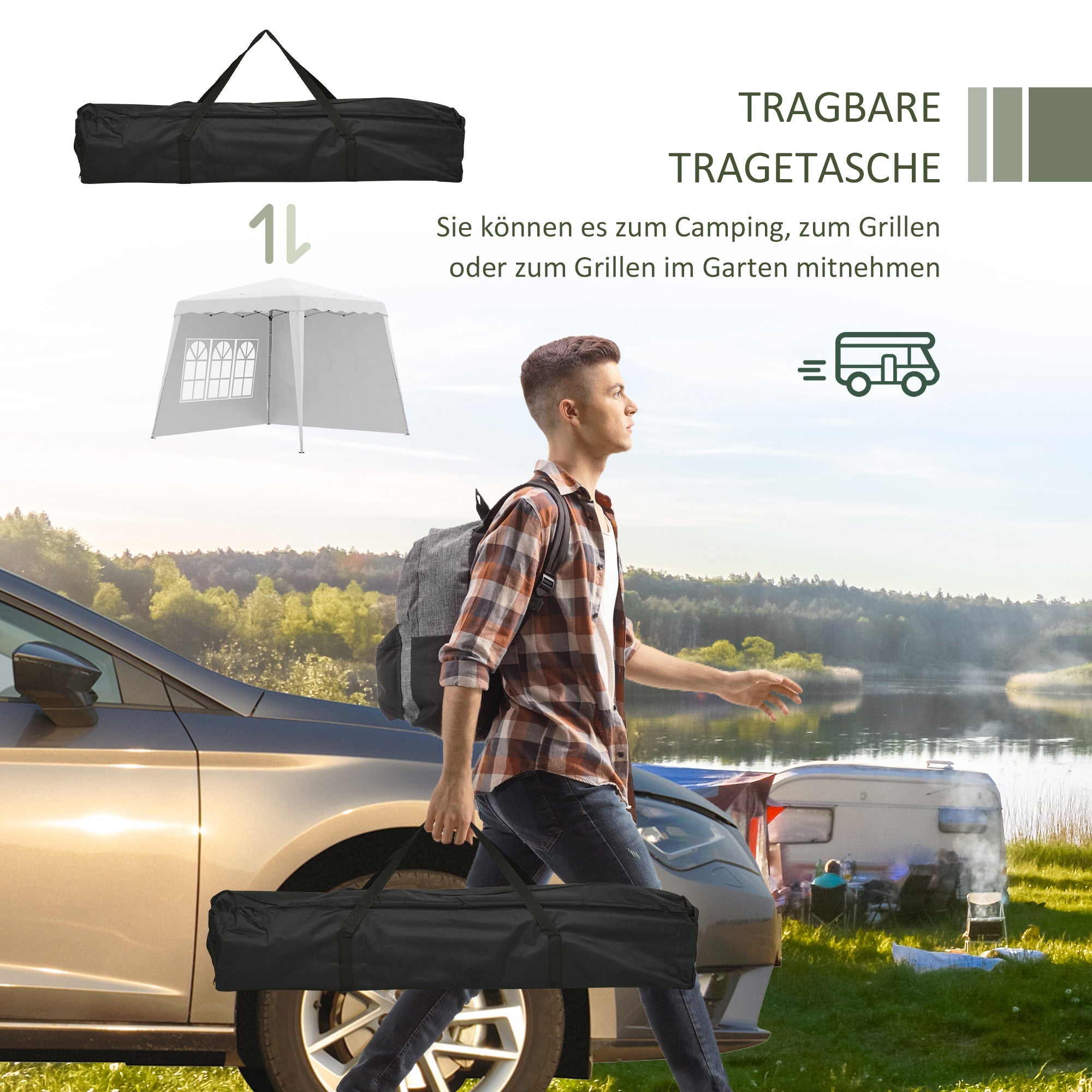 Folding Gazebo, 2.4 x 2.4m, Side Wall, Height-Adjustable, UV Protection, White