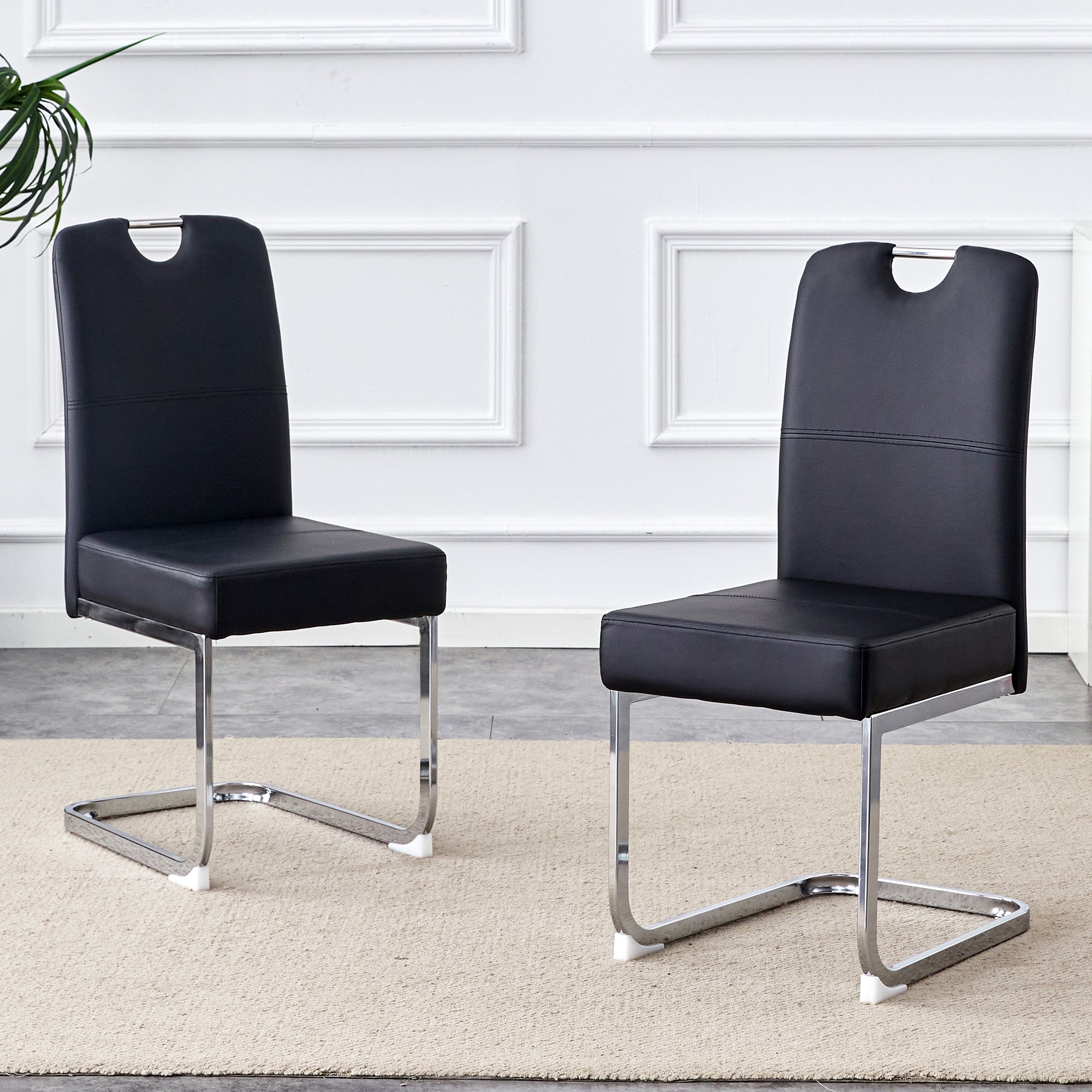 Set of 2 Dining Chairs Thickened Ergonomic Spring - Black
