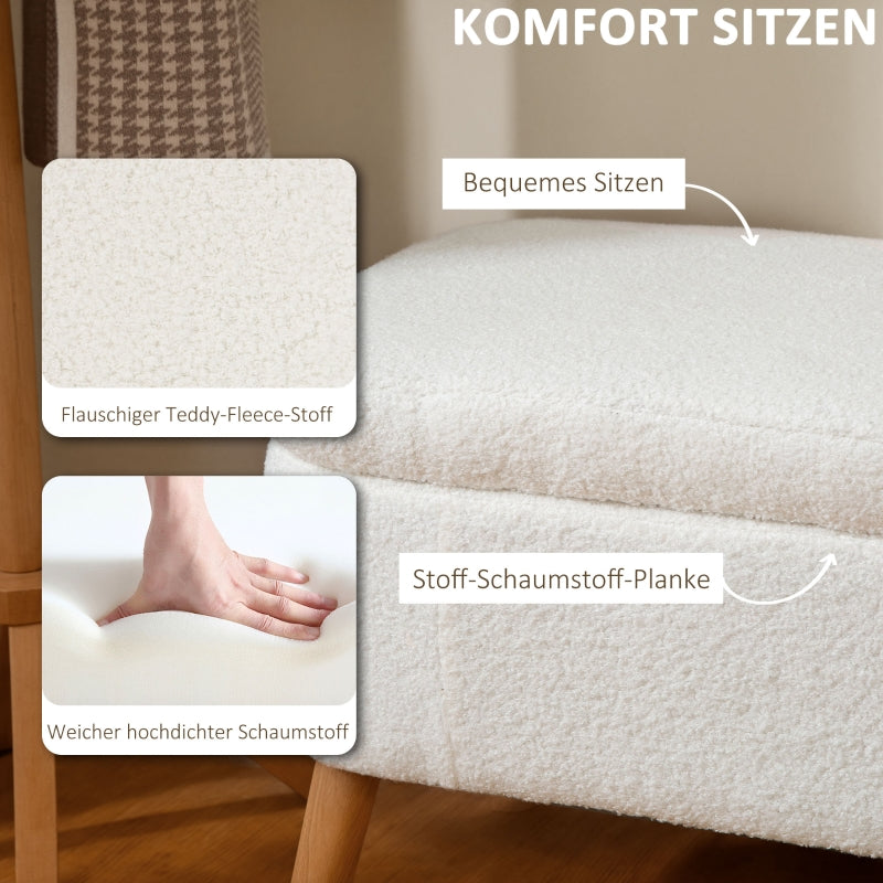 Storage Ottoman 65L Storage 120x42x45cm - Fleece Cream White