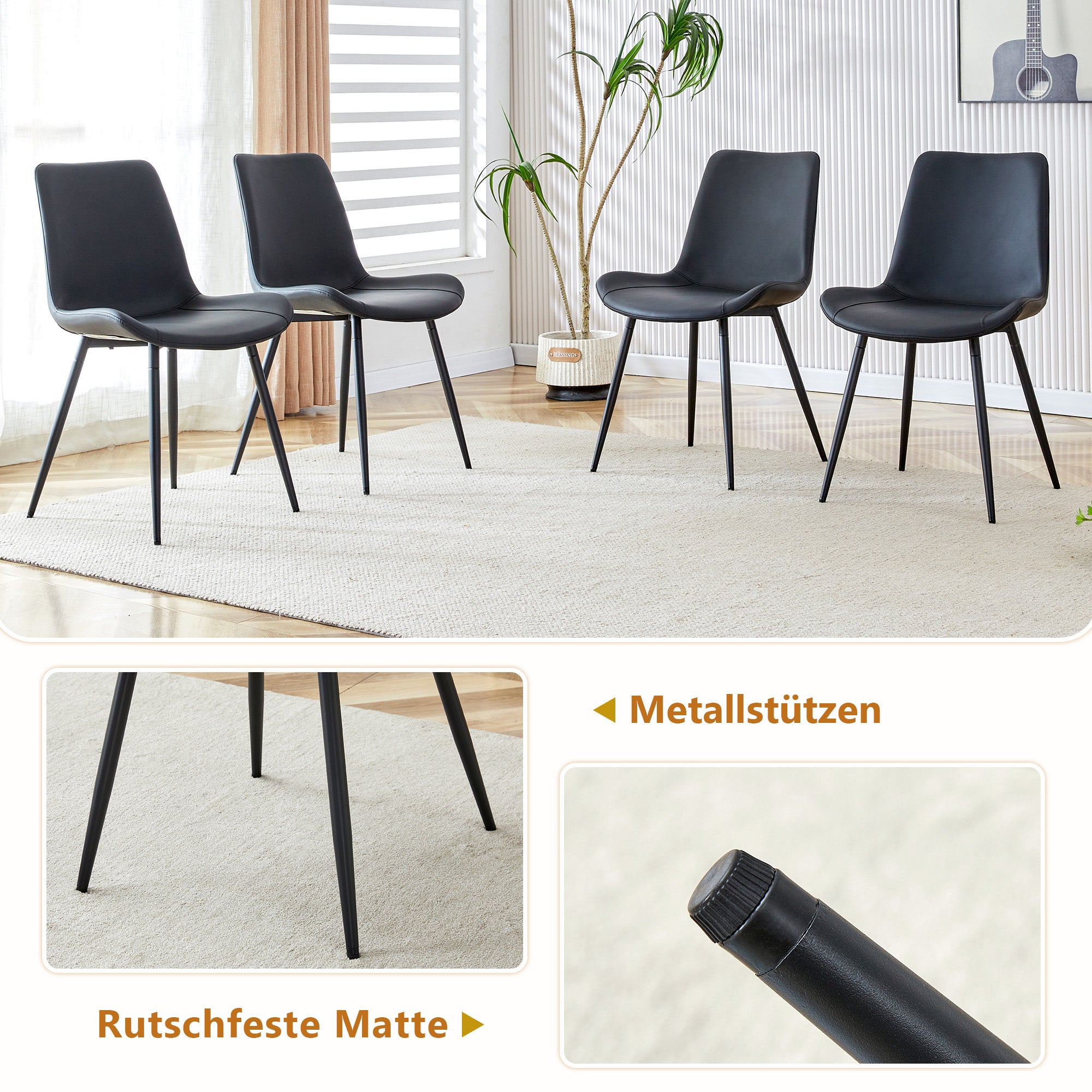 Dining Table Set 160cm Rectangular Storage 4 Chairs - Black PU