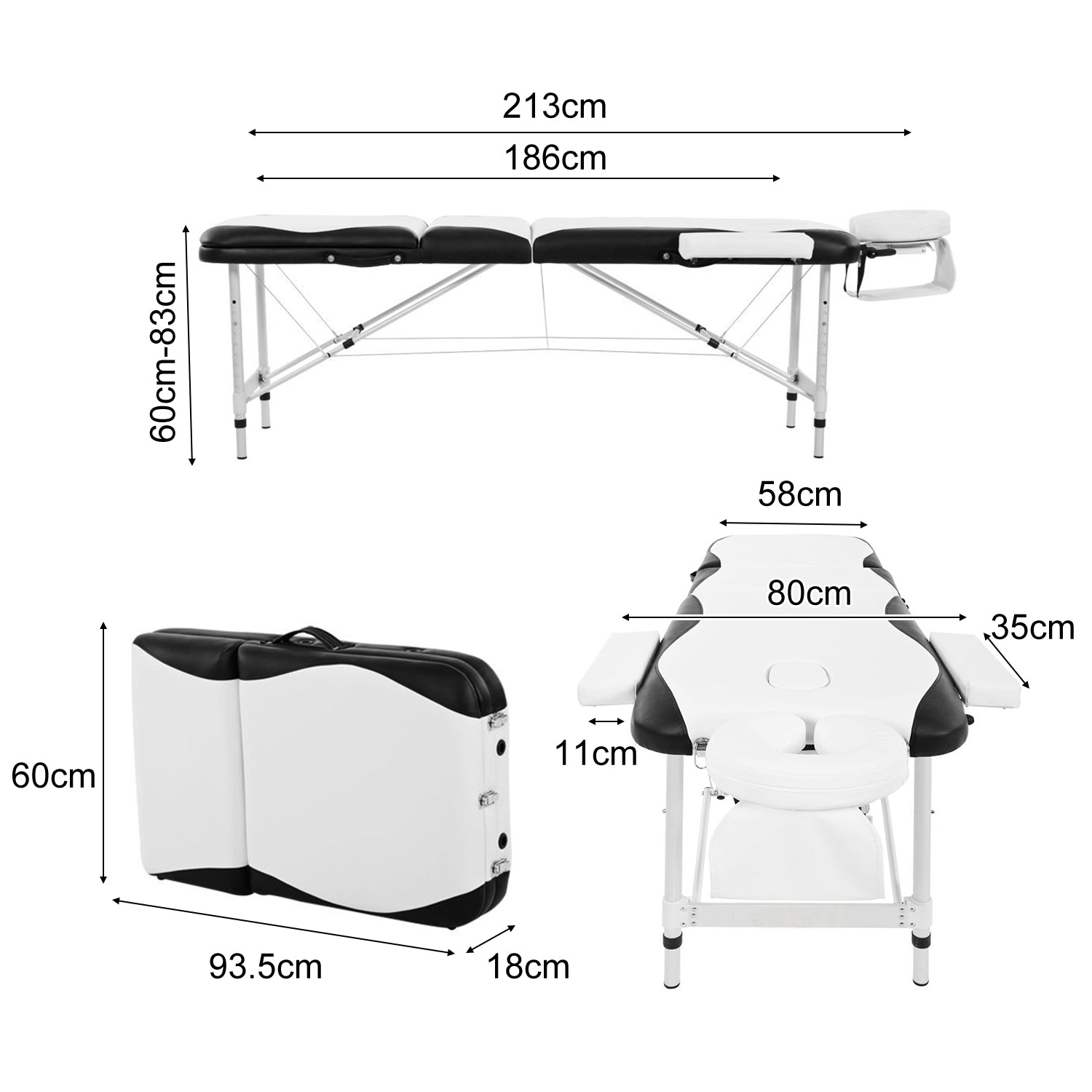 Massage Table Couch Bed: Portable Folded 3 Section with Premium PU Leather and 5cm High-Density Multi-Layer Foam, Aluminium