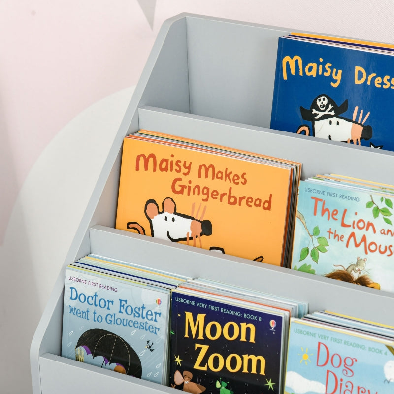 Children's Bookcase, 3 Shelves 2 Open Compartments, Grey