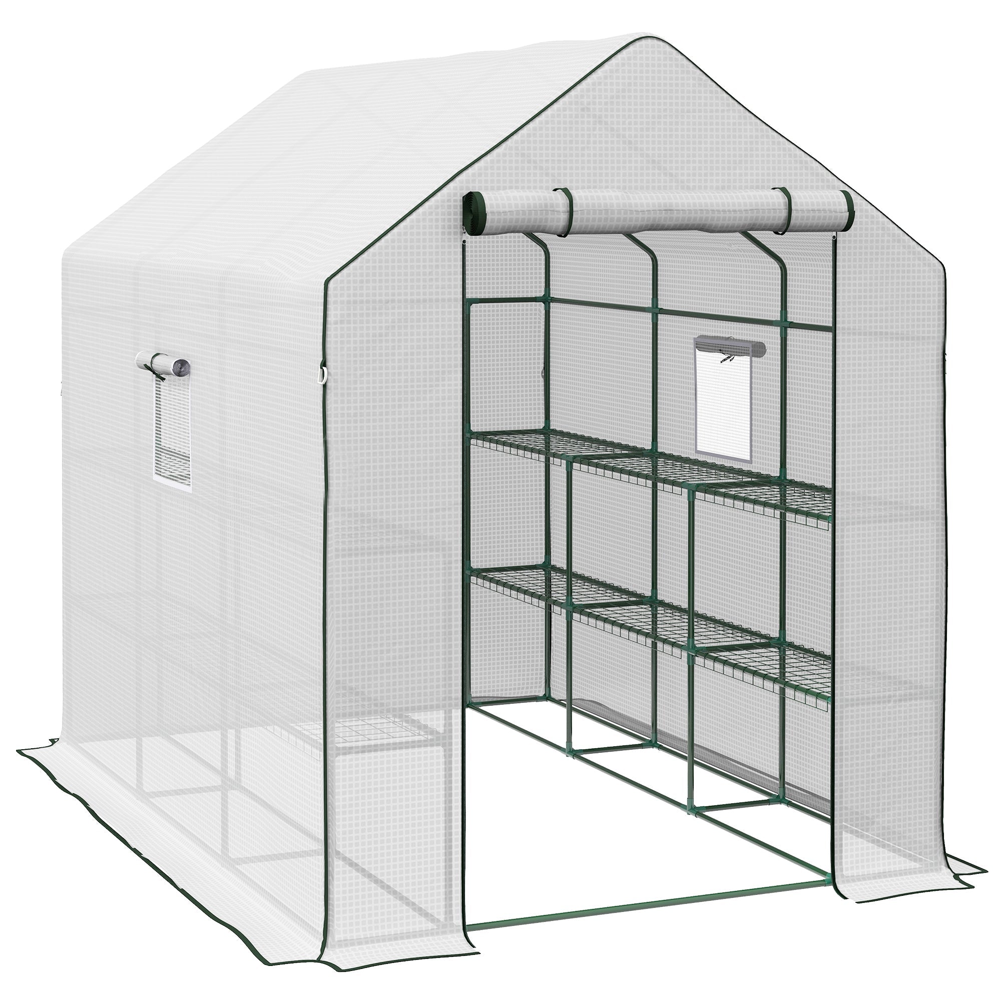 Walk-in Greenhouse 3 Tier 12 Shelves Roll-up Door Reinforced PE Cover, White