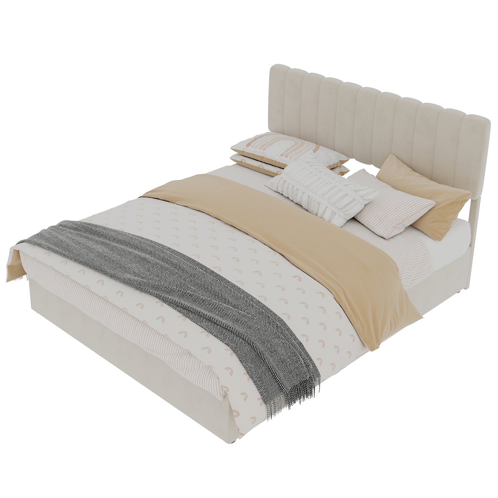 Upholstered Bed 140x200cm Gas Lift Storage Soft Headboard - Beige
