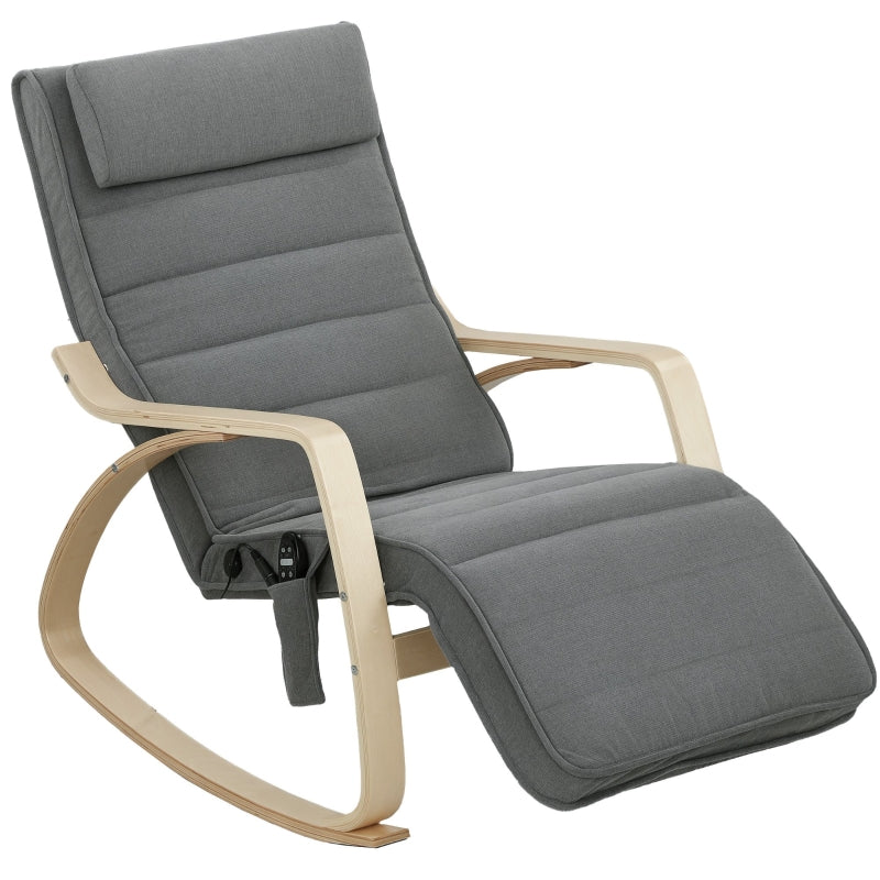 Rocking Chair, Massage, Lumbar Heating, Grey Fabric