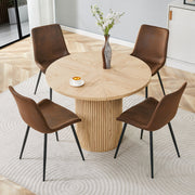 Minimalist Round Table Set, 100 cm MDF Dining Table & 4 Chairs, High-Tech Fabric