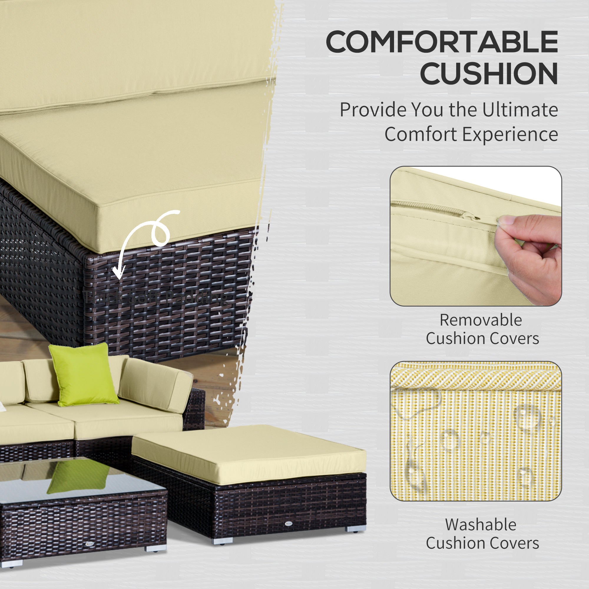 6 PC Rattan Sofa Coffee Table Set Sectional Wicker Weave Furniture Outdoor w/ Pillow Cushion Brown