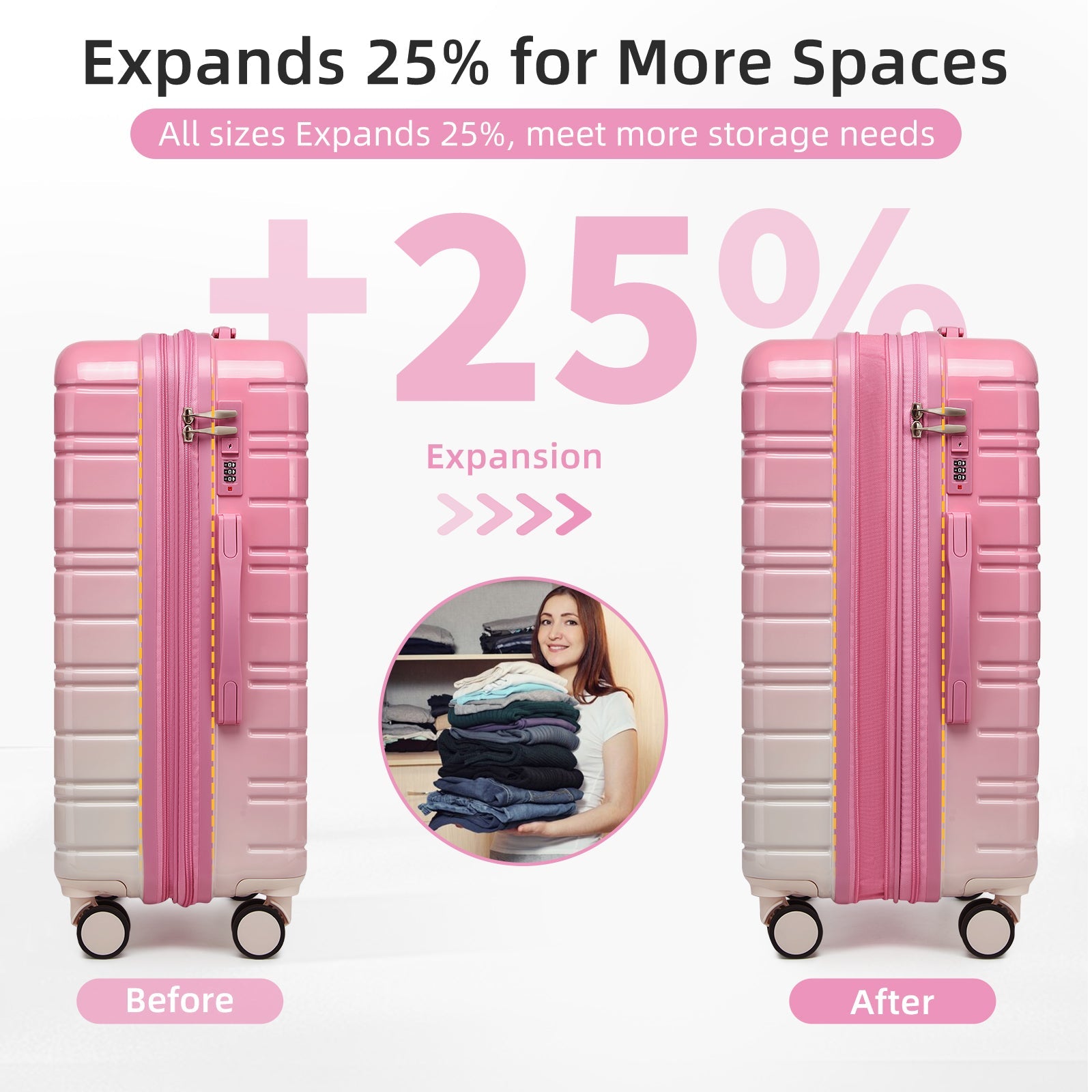 Luggage Sets 5 Piece Hardside Expandable Suitcases with Spinner Wheels, Peach Pink