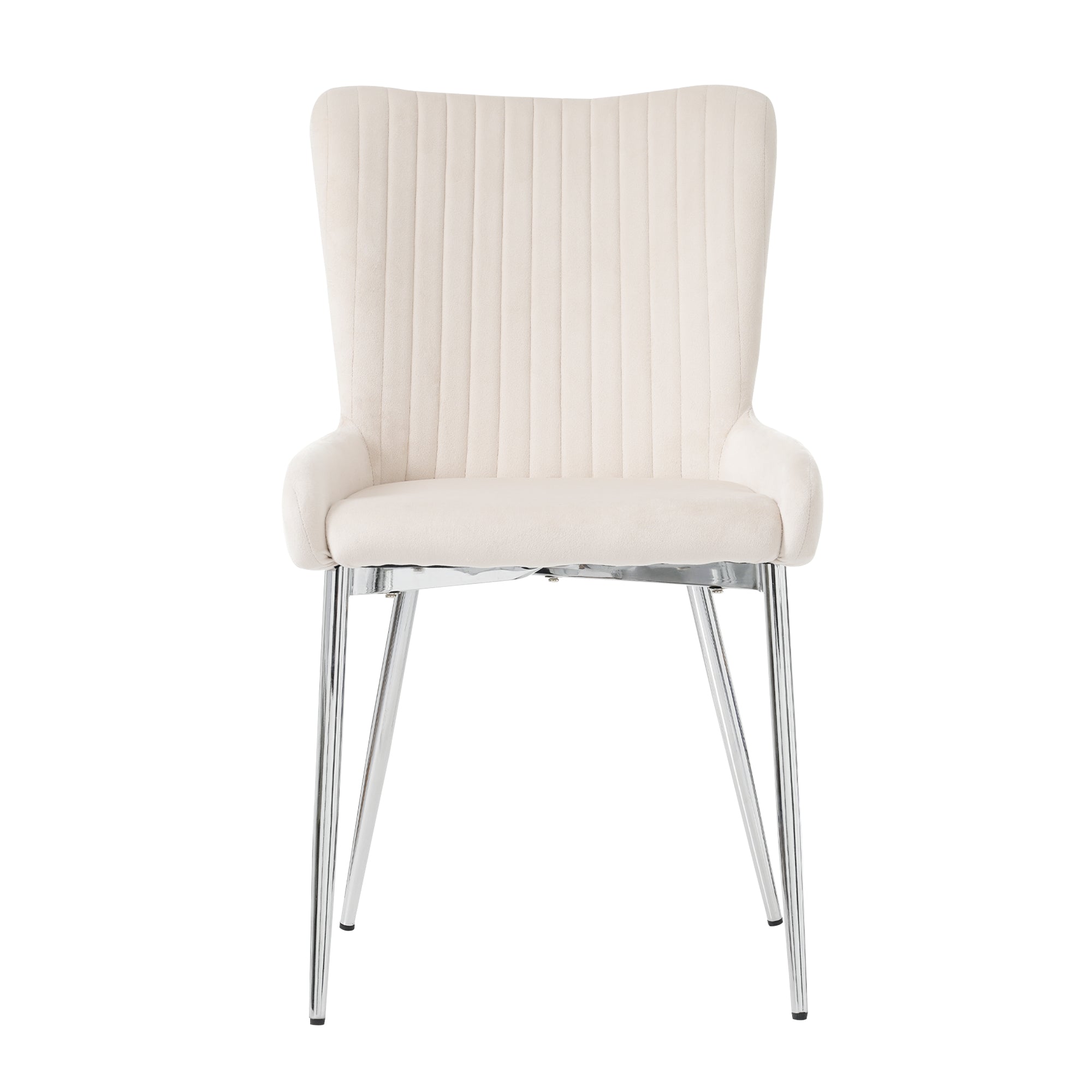 Velvet Dining Chair Set of 6 with Silver Metal Legs and Lumbar Support, Beige