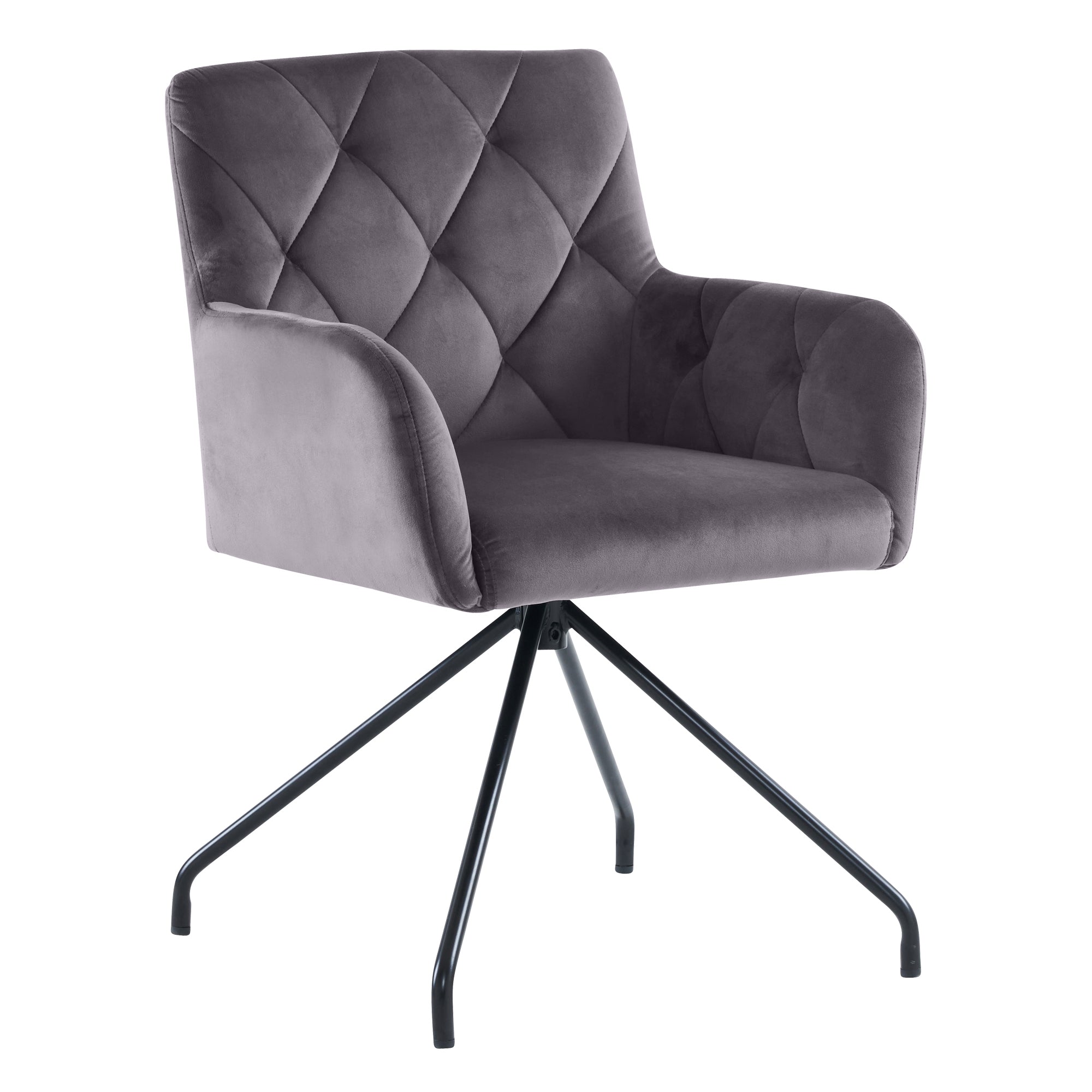 Set of 6 Dining Chairs with Diamond Pattern and Lumbar Support, Grey Velvet