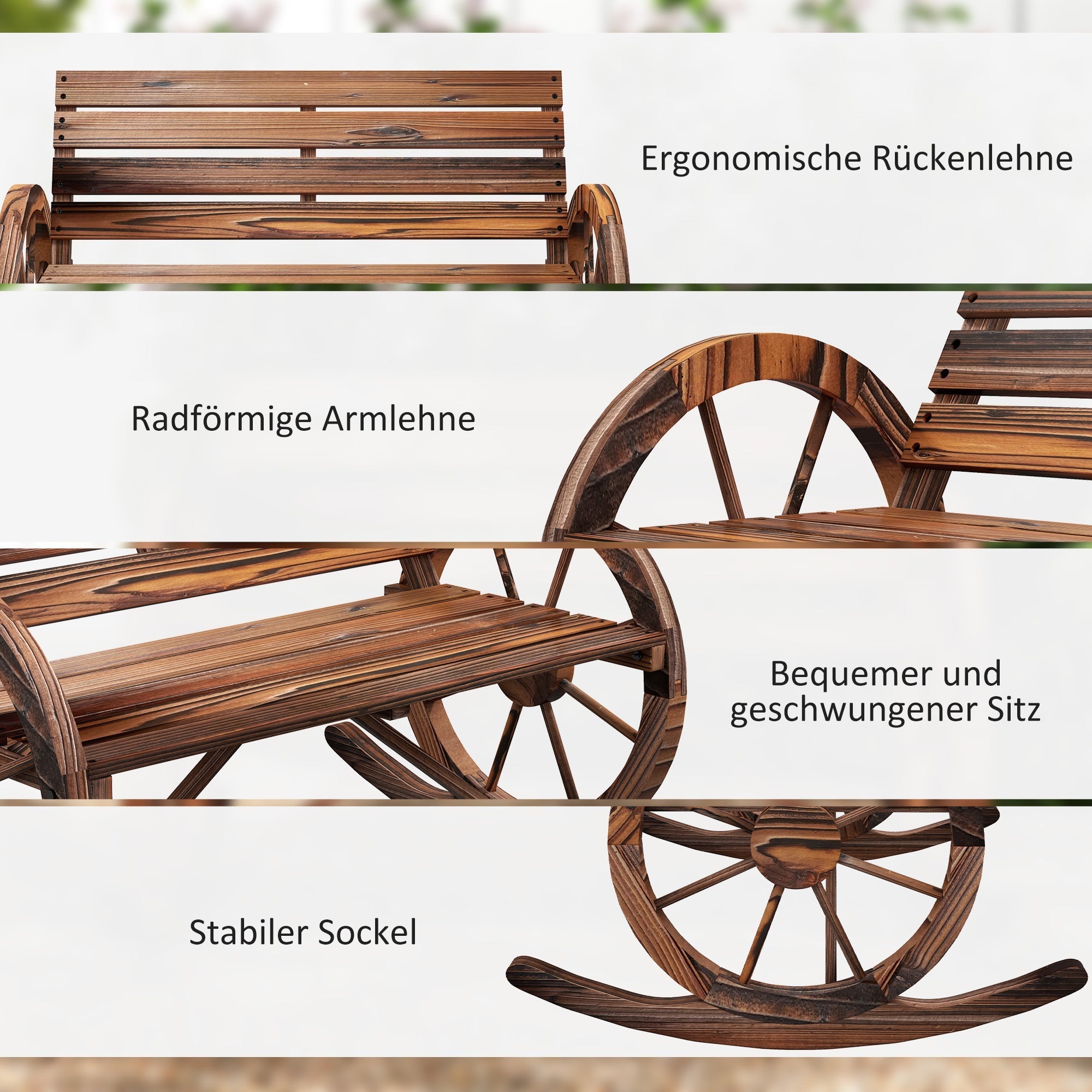 Wooden Swing Bench 2-Seater with Armrests 240kg Charred Wood Design