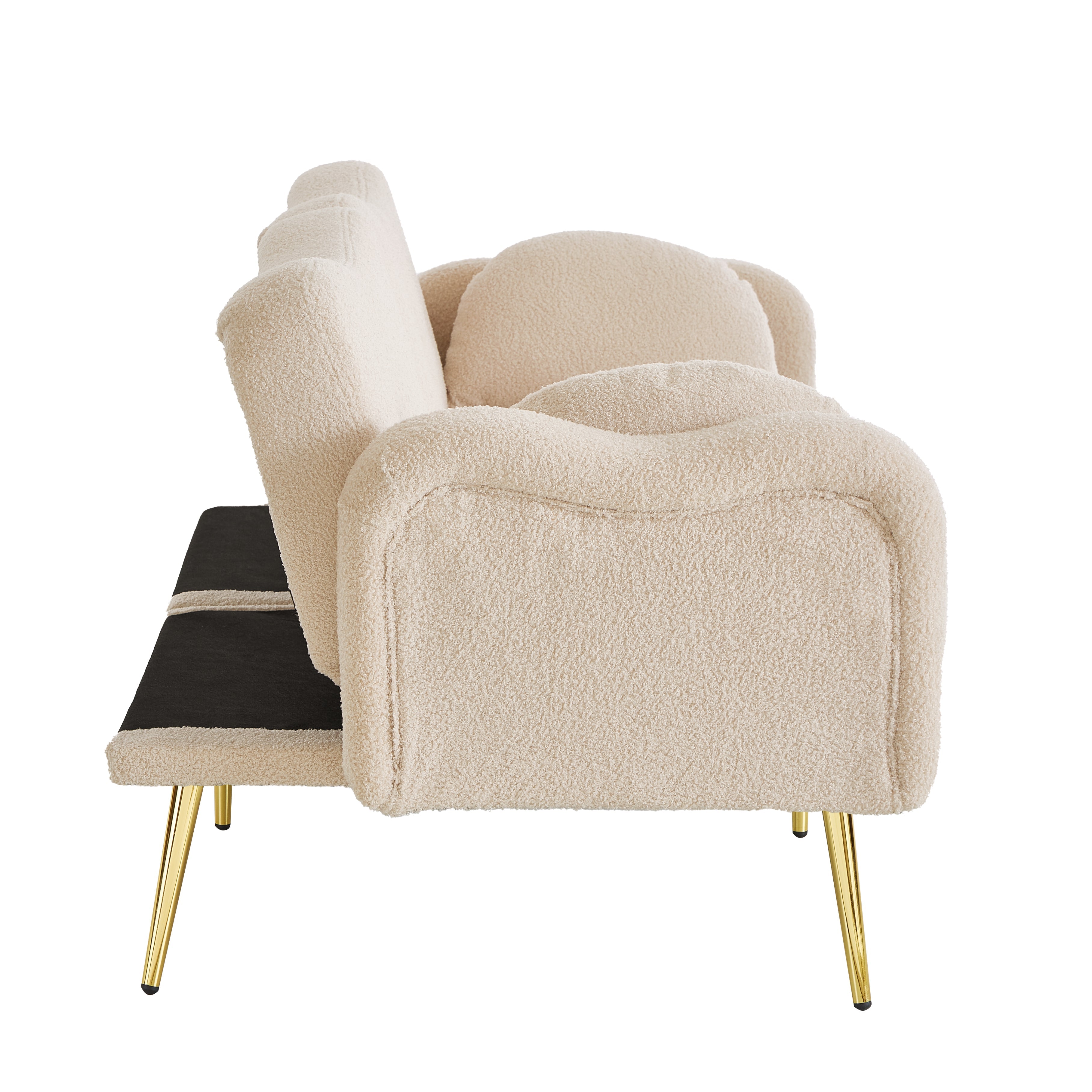 Sofa Bed 2-Seater Adjustable Backrest Gold Metal Feet