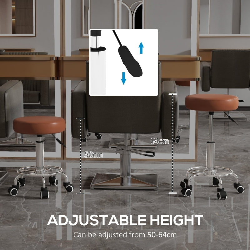 Rolling Stool Chair, Height Adjustable with Wheels for Salon Spa, PU Leather Brown