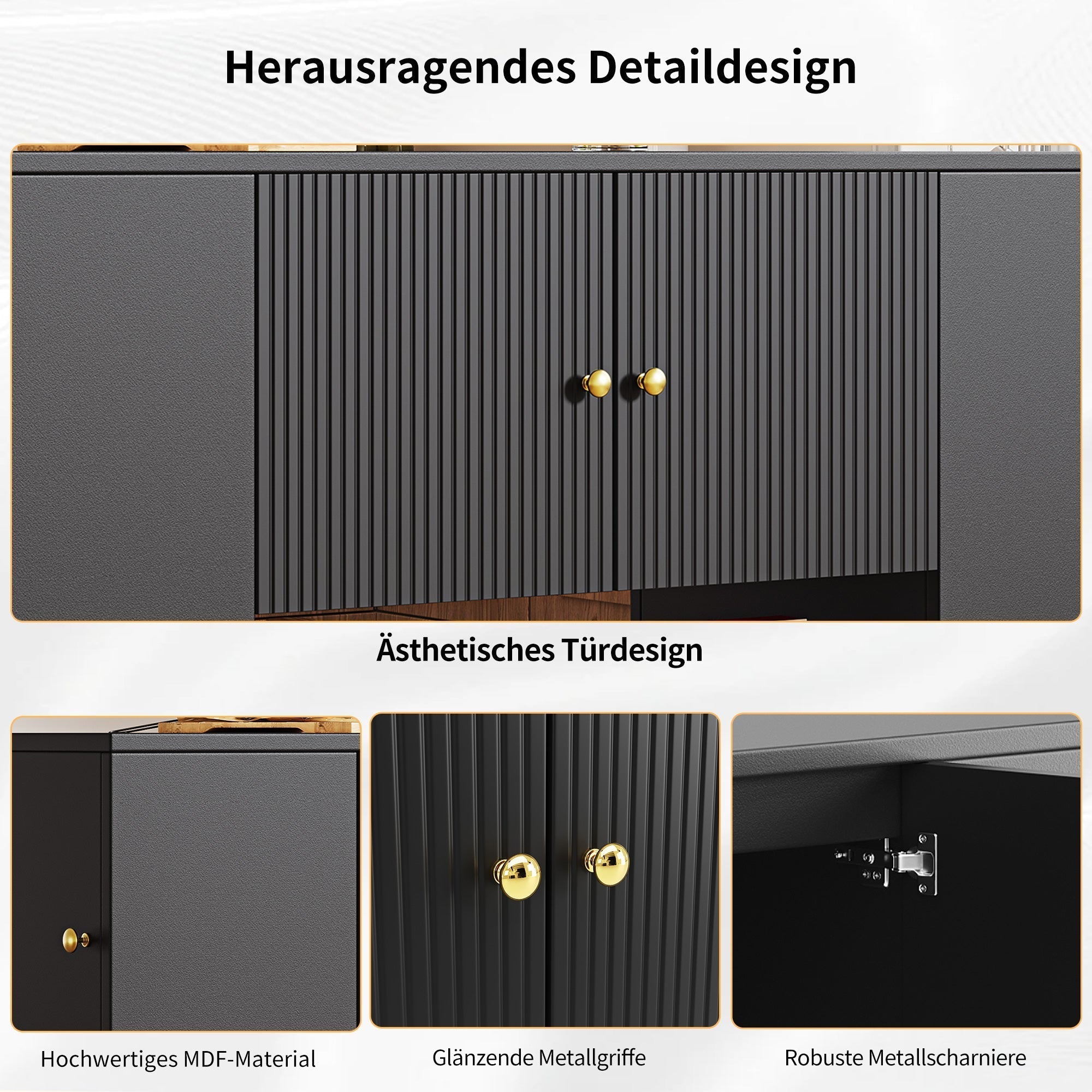 Modern Kitchen Island Cabinet Drawers Shelves Buffet Storage - Black