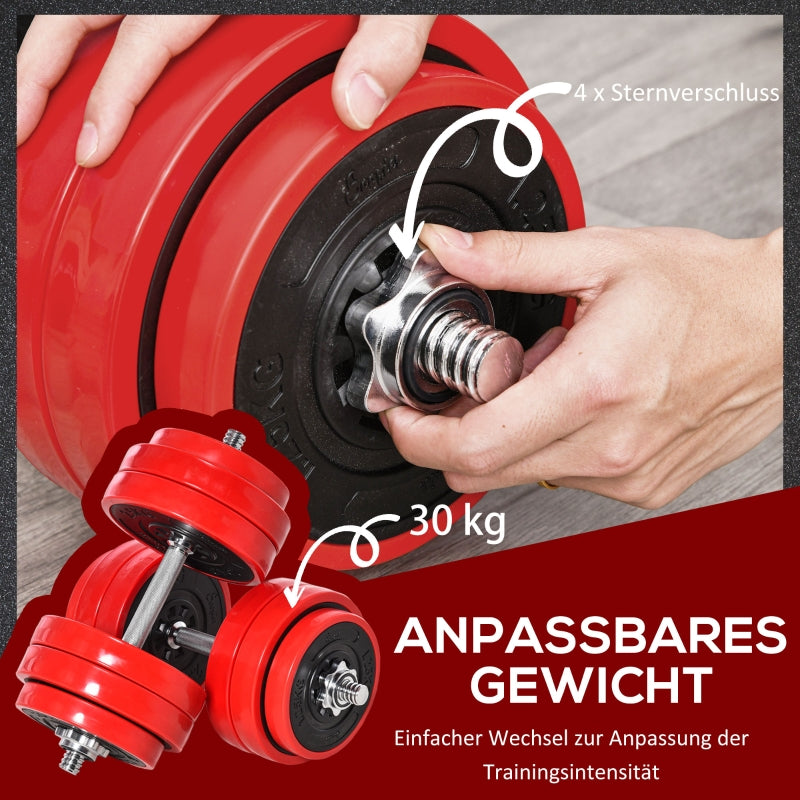 Dumbbell Set 2-IN-1 Adjustable Barbell 20/30KGS - Red/Black