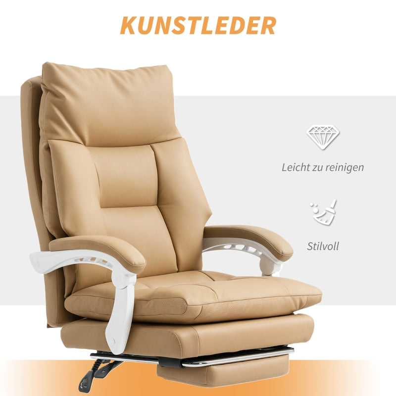 Bürostuhl, ergonomisch, mit Lordosenstütze, klappbarer Armlehne, Fußstütze, Hellbraun