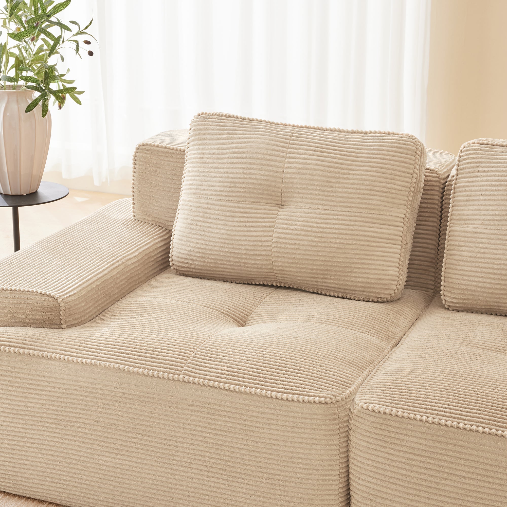 Boneless Sofa Modular 4-Seater Deep Seat Assembly-Free Corduroy Beige