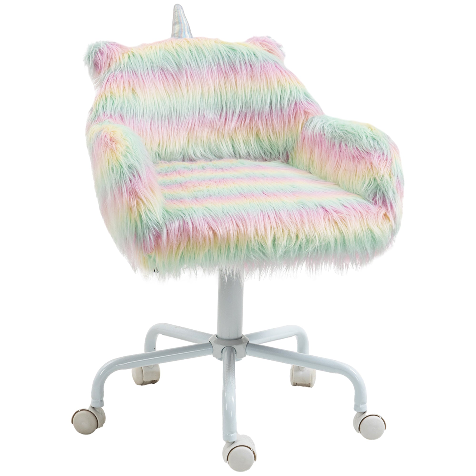 Unicorn Office Chair, Height Adjustable Fluffy Desk Chair, Multicolor Polyester