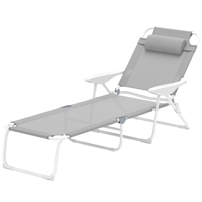 Folding Sun Lounger Deck Chair 4-Position Adjustable 120kg Capacity, Light Grey