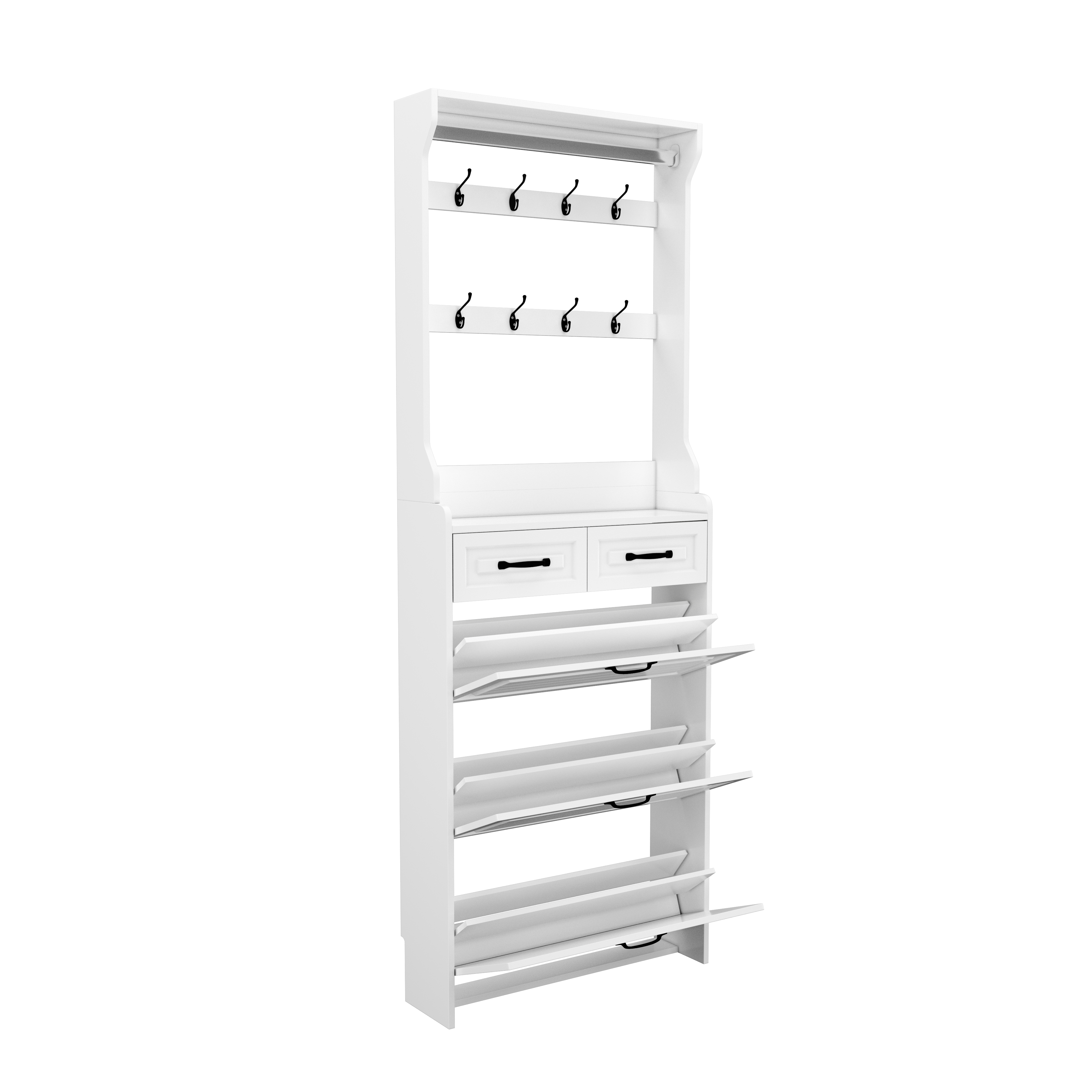 Shoe Cabinet with Hanger, 3 Doors & 2 Drawers - White