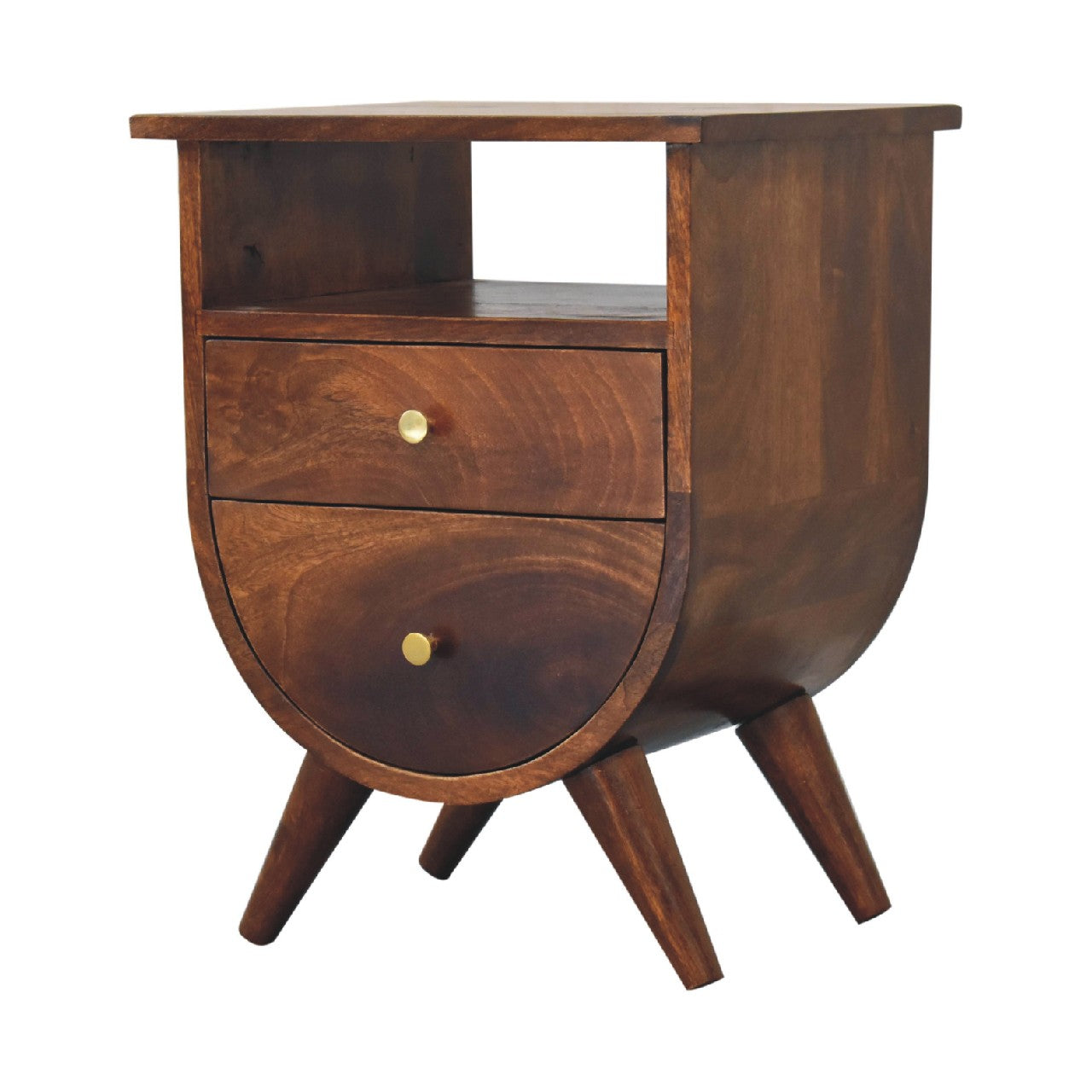 Solid Wood Bedside, 2 Drawers 1 Open Slot, Chestnut Brown