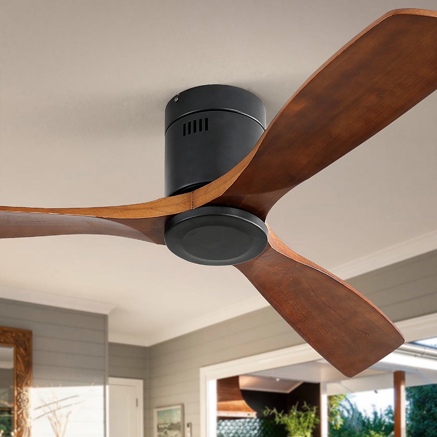 Ceiling Fan 52-inch Flat DC Motor Silent Reversible with Remote Control without Lighting Wooden Blades