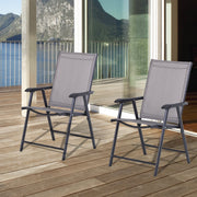 Camping Chairs, 2-Piece Folding Armrest Fishing, Metal Grey
