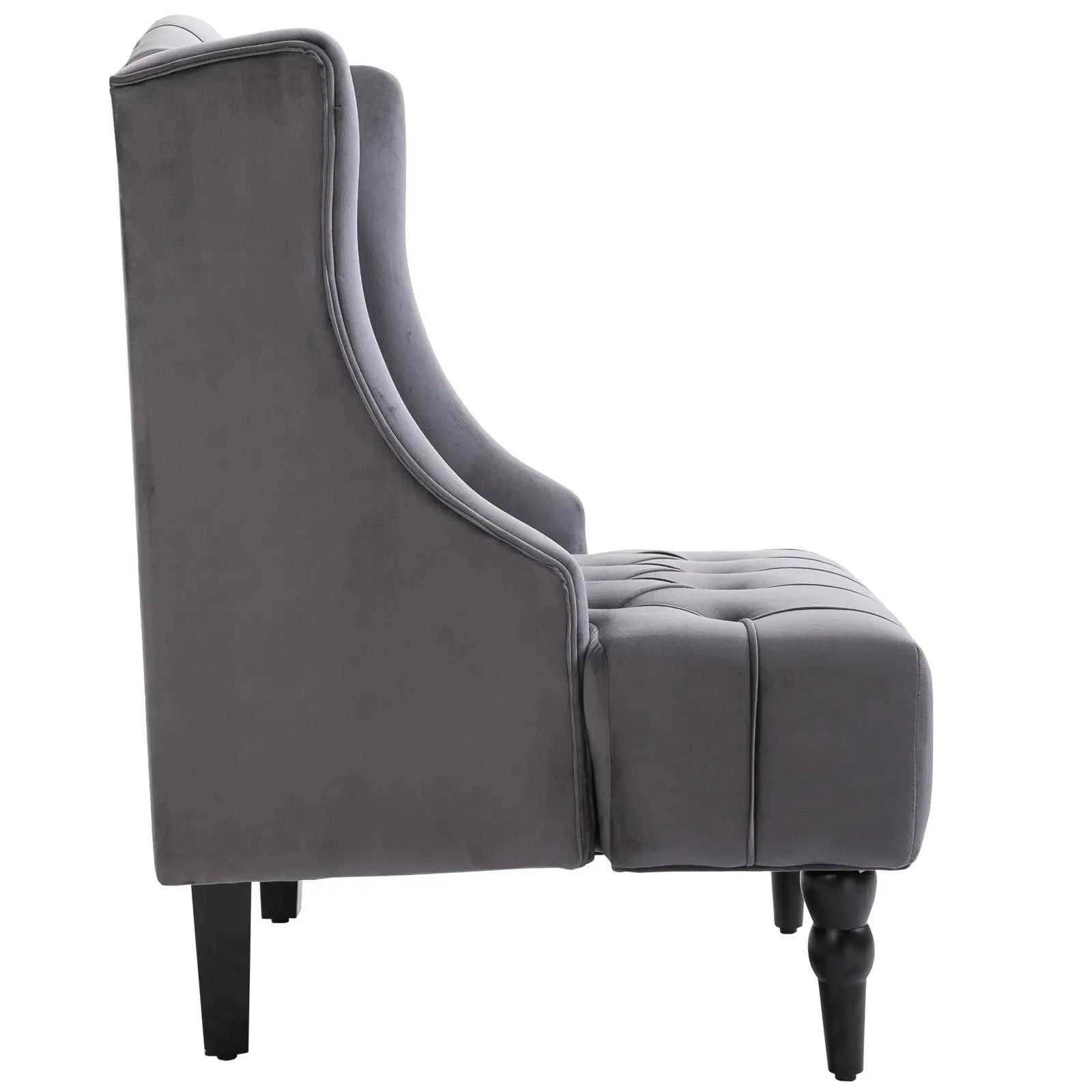 Wingback Chair Recliner, Tufting Raised Legs, Grey Velvet