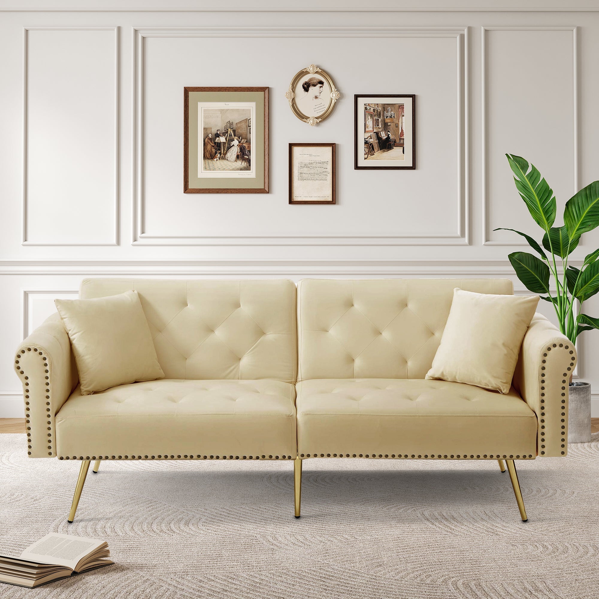 Modernes 2-Sitzer Schlafsofa mit 3-fach verstellbarer Rückenlehne, Samt