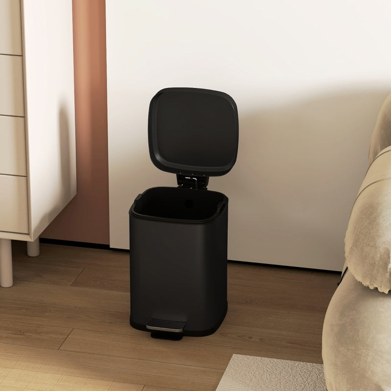 12L Modern Boxy Kitchen Bin Metal Black