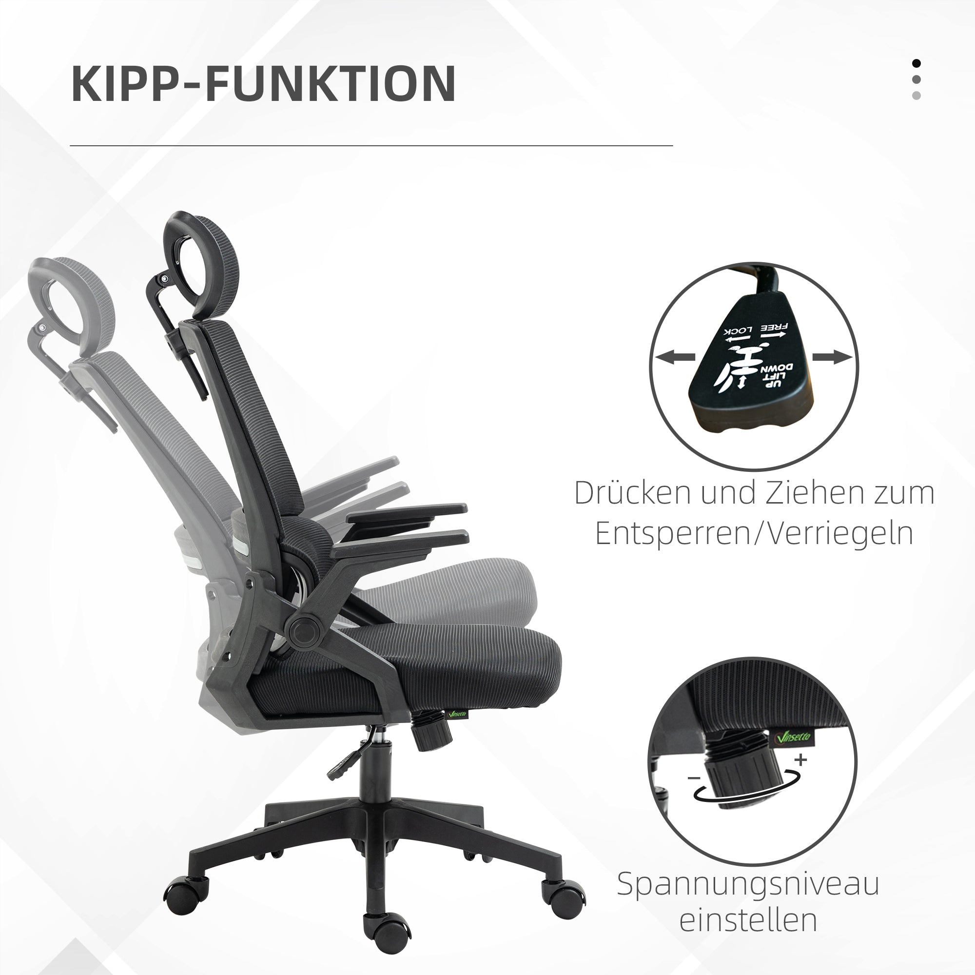 Office Chair Ergonomically Adjustable, Headrest, Armrests, Swivel, Rocking Function