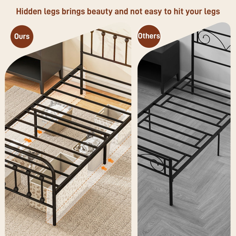 Single Minimalistic Bed Frame, Metal, Black