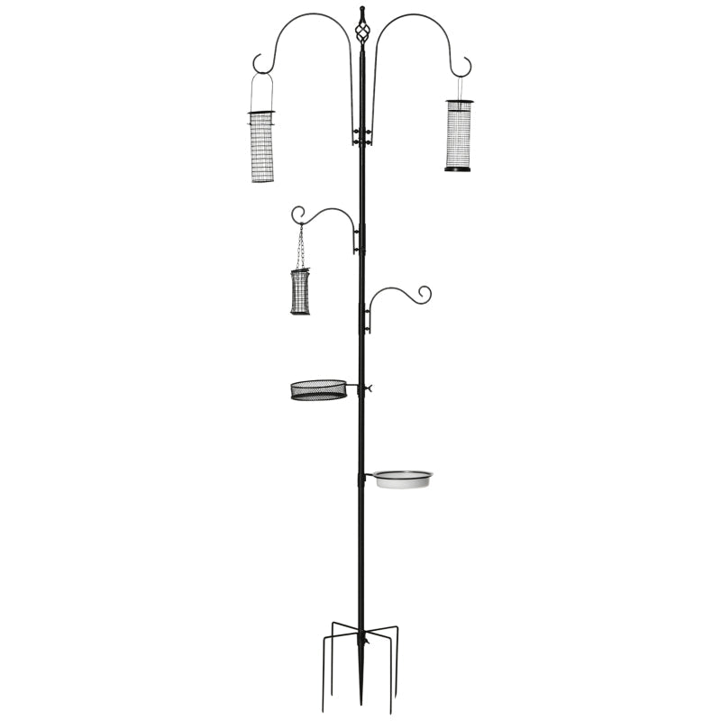 Vogel-Futterstation, 208 cm, 4 Haken, Vogelbad, Stahl, Schwarz